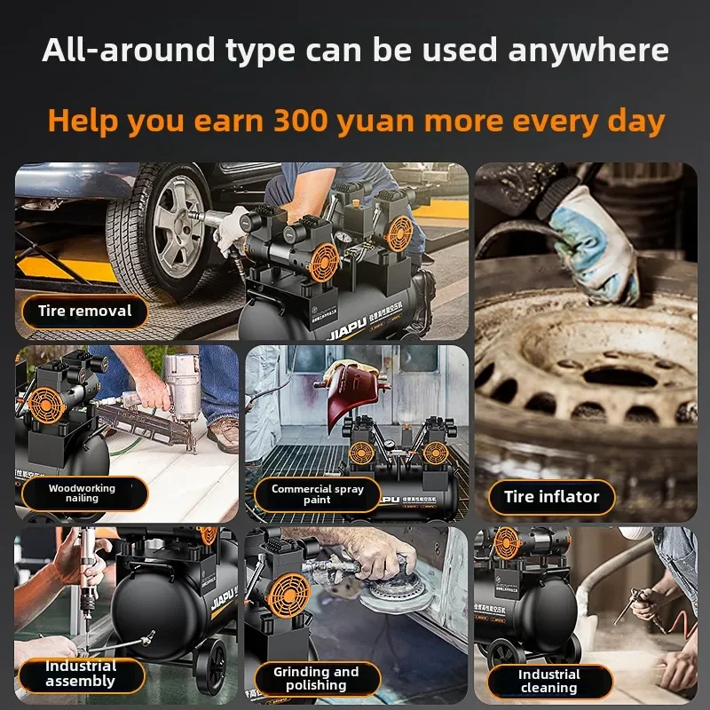 220V Industrial Grade Air Compressor Pump Mini Silent Oil-Free Air Pump for Car Tire Inflation AA