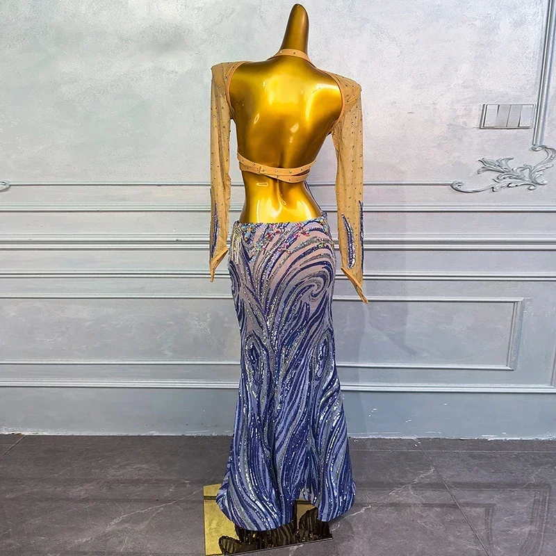 Femmes luxe strass Senior paillettes danse orientale adulte compétition vêtements danse du ventre Performance Costumes tenue