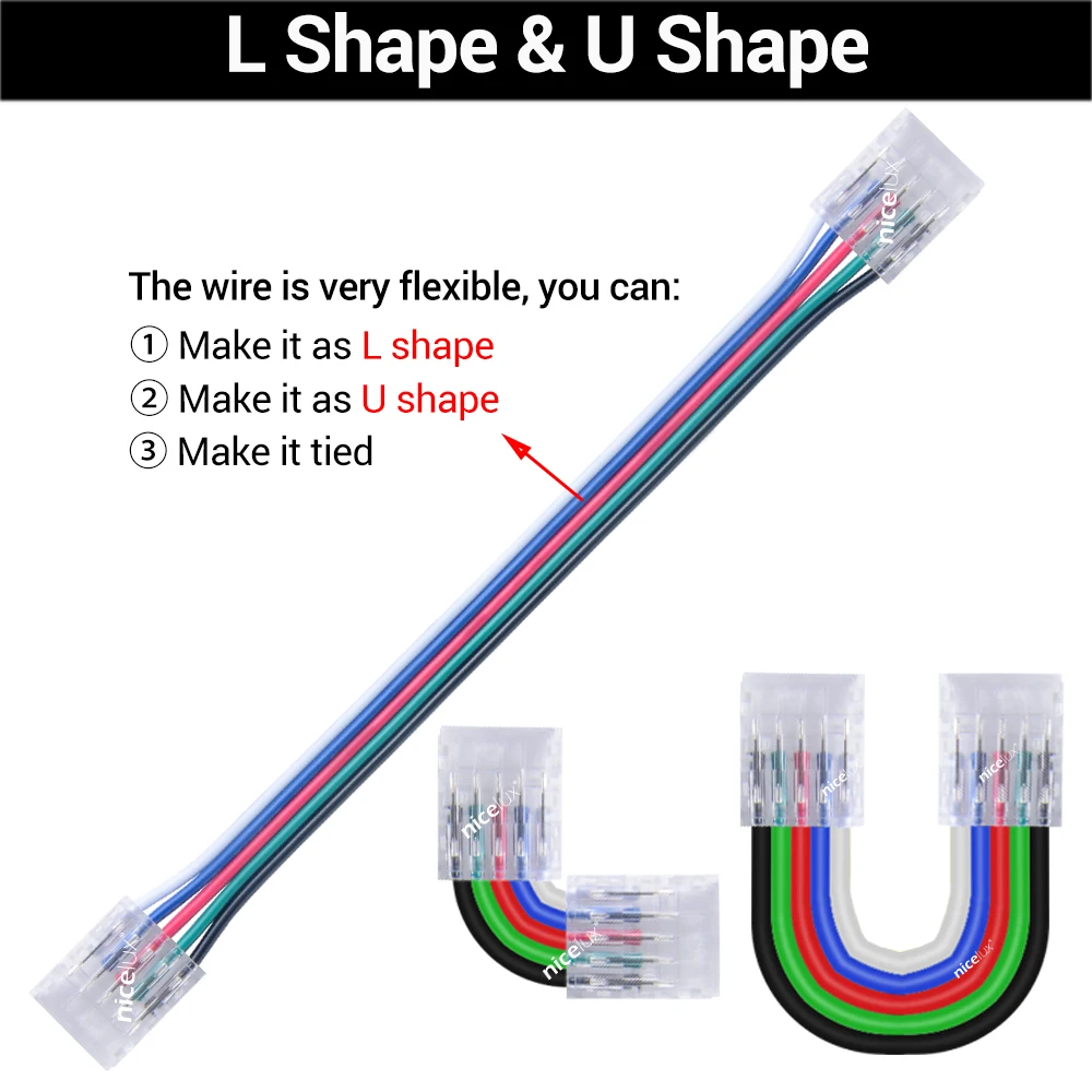 12mm Width 5 Pin LED Strip RGBW Connector L Shape Solderless LED Power Connector 5050 RGBW SMD COB LED Light Angle Connectors