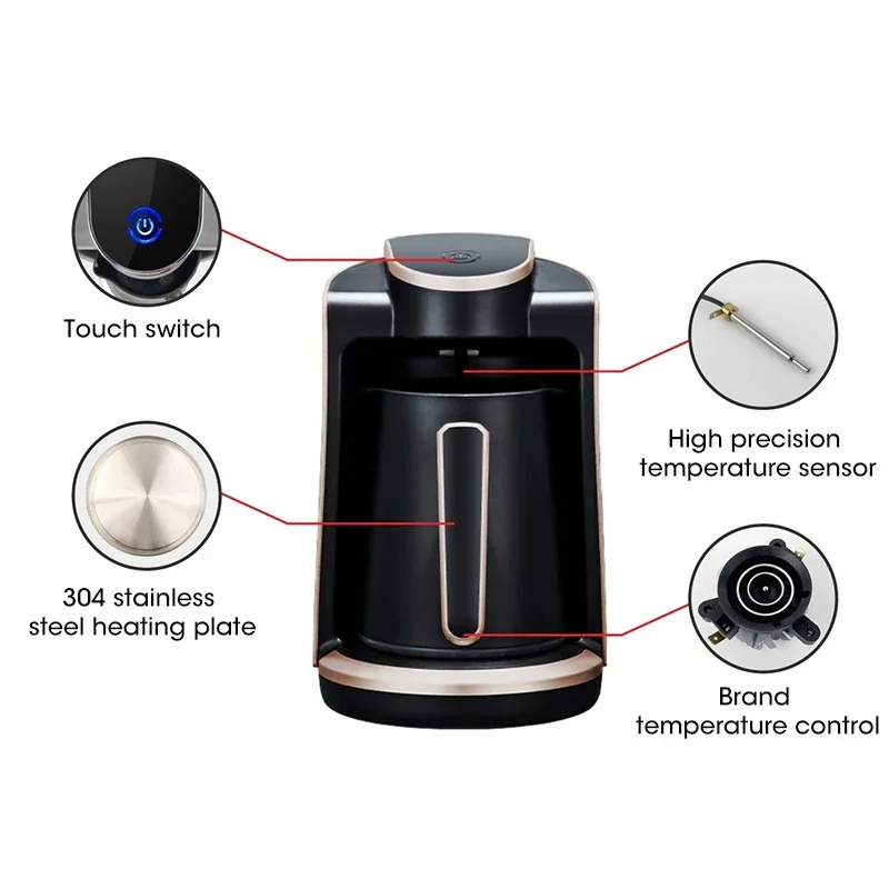 250ml Mocha Coffee Maker Household Automatic Turkish Coffee Machine Cordless Electric Pot EU Plug 220~240V 400W Portable Travel