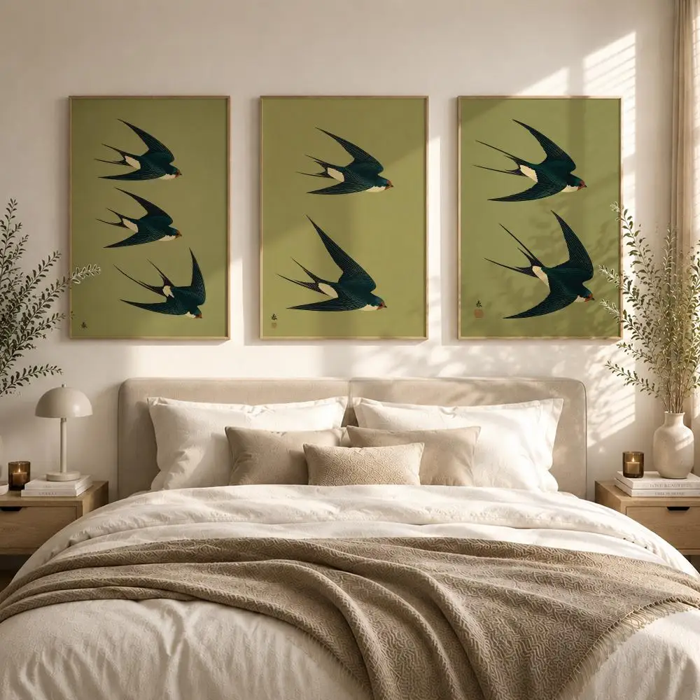 green Swallows Poster HD art sticky wall waterproof home living room bedroom bar aesthetic decoration