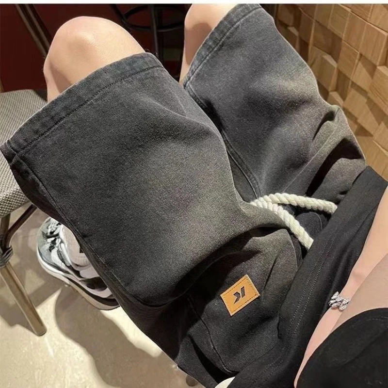 Celana Jeans Pendek Pria Setengah Lurus Longgar Tren 2025 Celana Pendek Denim Pria Desainer Populer Tipis Antik Y2k Fashion Retro Koboi