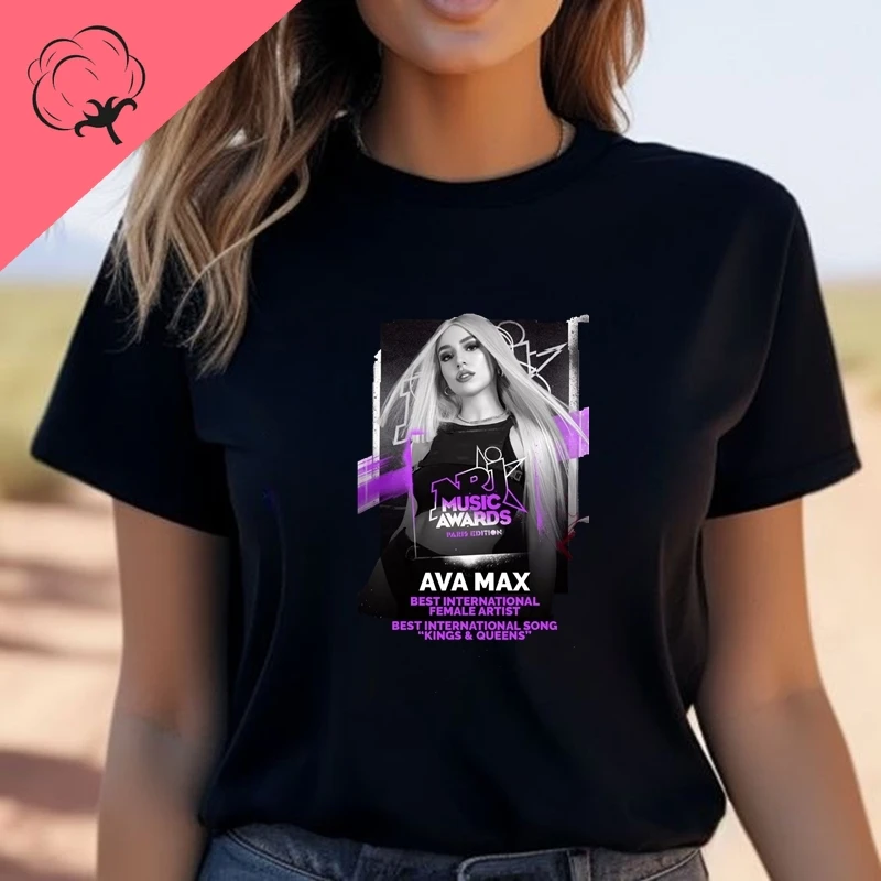 تي شيرت نسائي عصري مطبوع عليه ملصق Singer Ava Max، تي شيرت قطني كاجوال للربيع والصيف برقبة دائرية