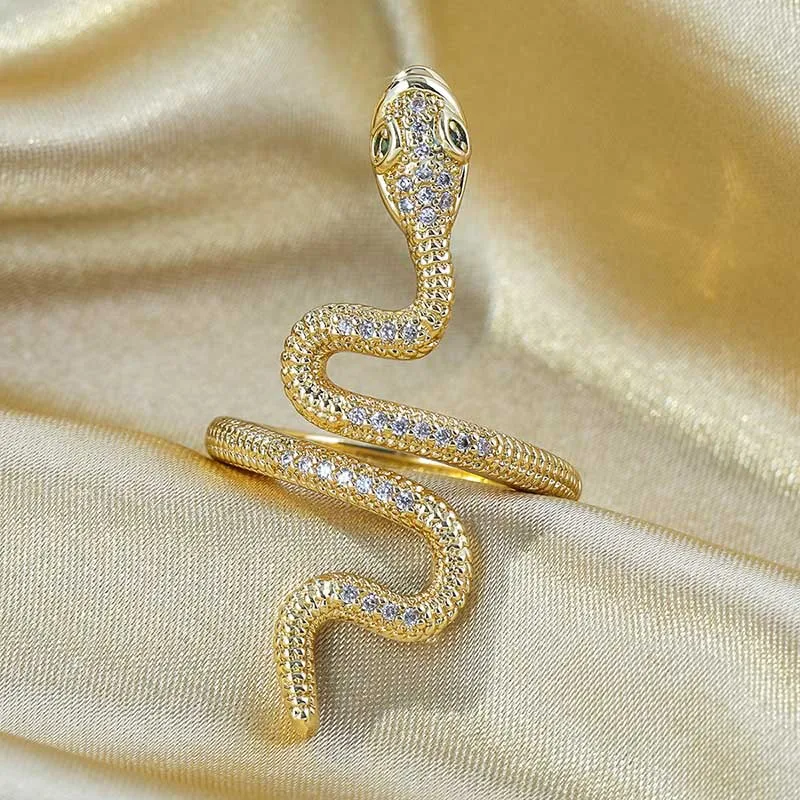 New Cubic Zirconia Snake Rings For Women Crystal Finger Ring Vintage Wedding Gold Plated Couple Aesthetic Jewelry anillos