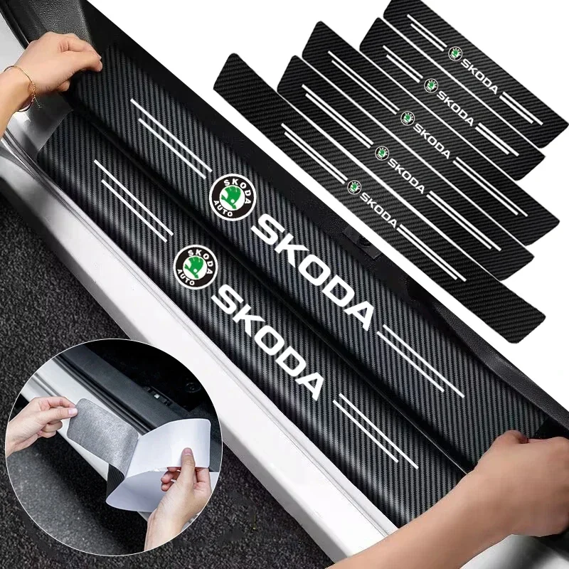 Car Door Carbon Fiber Sill Protector Stickers For Skoda Octavia Kodiaq Fabia Derivati Yeti Enyaq A7 Superb Rapid Kamiq Karoq