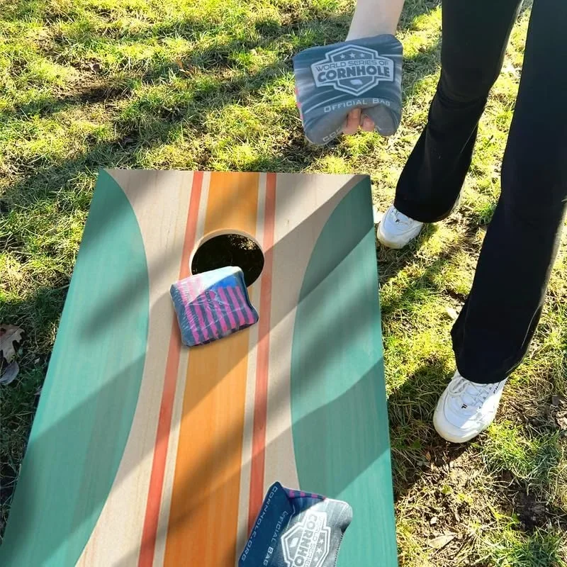 

World Series Cornhole Boards Set 4x2FT All Wood UV Printed Wood Grain Regulation Size Bean Bag Toss Game