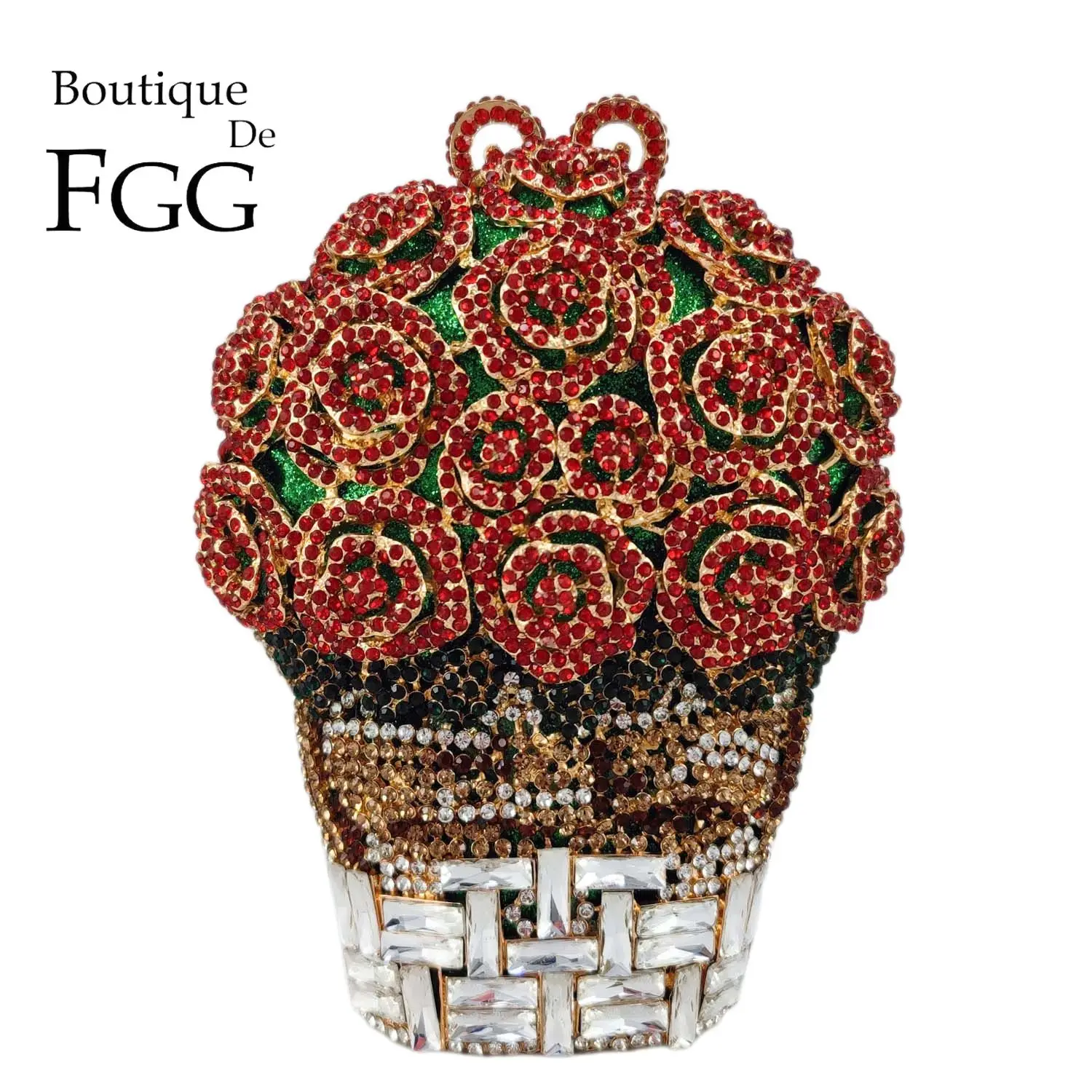 Boutique De FGG Crystal Clutch Bouquet of Flowers Evening Handbags Party Dinner Bridal Floral Rhinestone Minaudiere Handbags