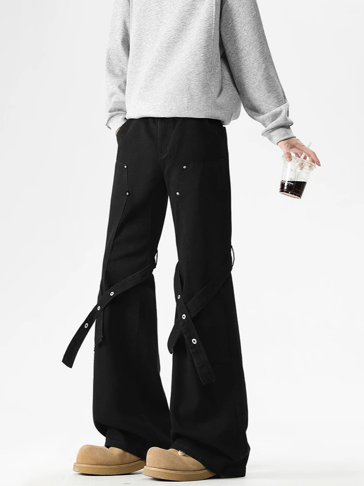 

Уличная одежда, мужские модные прямые джинсы, весна-осень, новые повседневные прямые индивидуальные мужские дизайнерские свободные джинсовые брюки