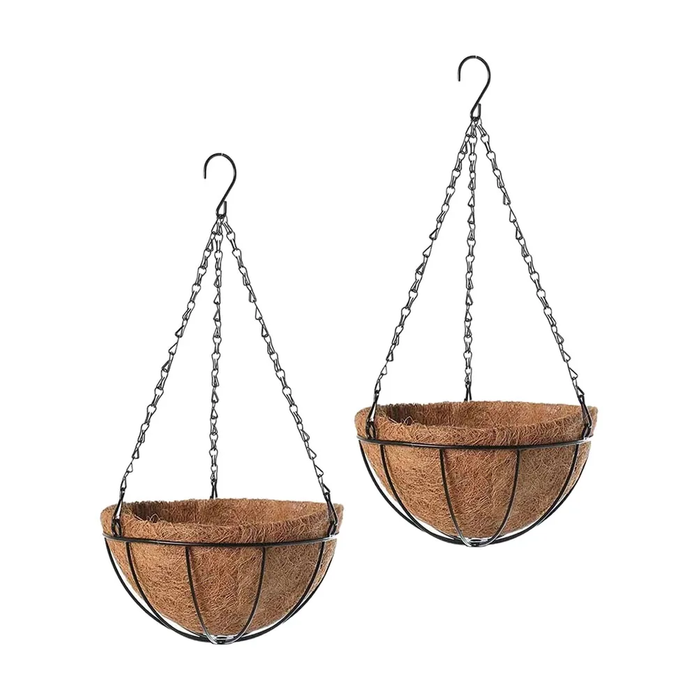 

2pcs Hanging Pot Wall Hanging Planter Basket Coir Liner Iron Frame for Plants Decor Balcony Garden Outdoor Wall Planter Basket