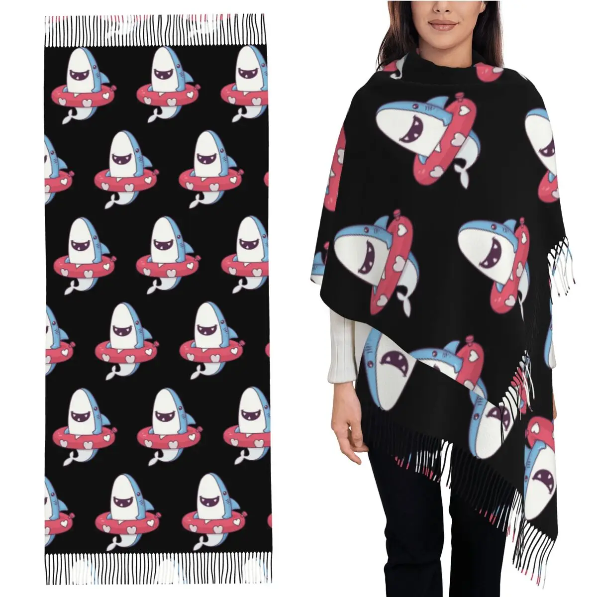 

Летний забавный шарф с кисточками в виде акулы, женские мягкие теплые шали и накидки, длинная осенне-зимняя шаль