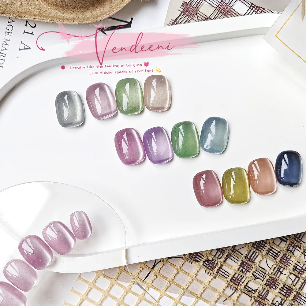 Vendeeni 12 Colors Porcelain White Pearl Crystal Cat Eye Gel Nail Polish Macarons Magnetic Gel Varnish Soak Off Gel Lacquer 12ml
