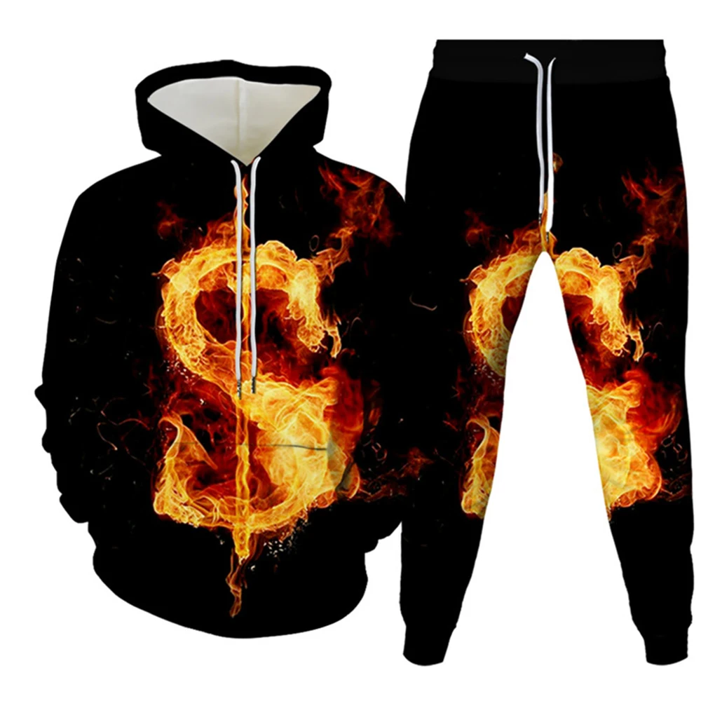 Men's Phoenix And Taiji Element 3D Print O-Neck Tracksuit Sets Casual Hoodie And Pants 2pcs Sets Oversized Pullover Men Clothing