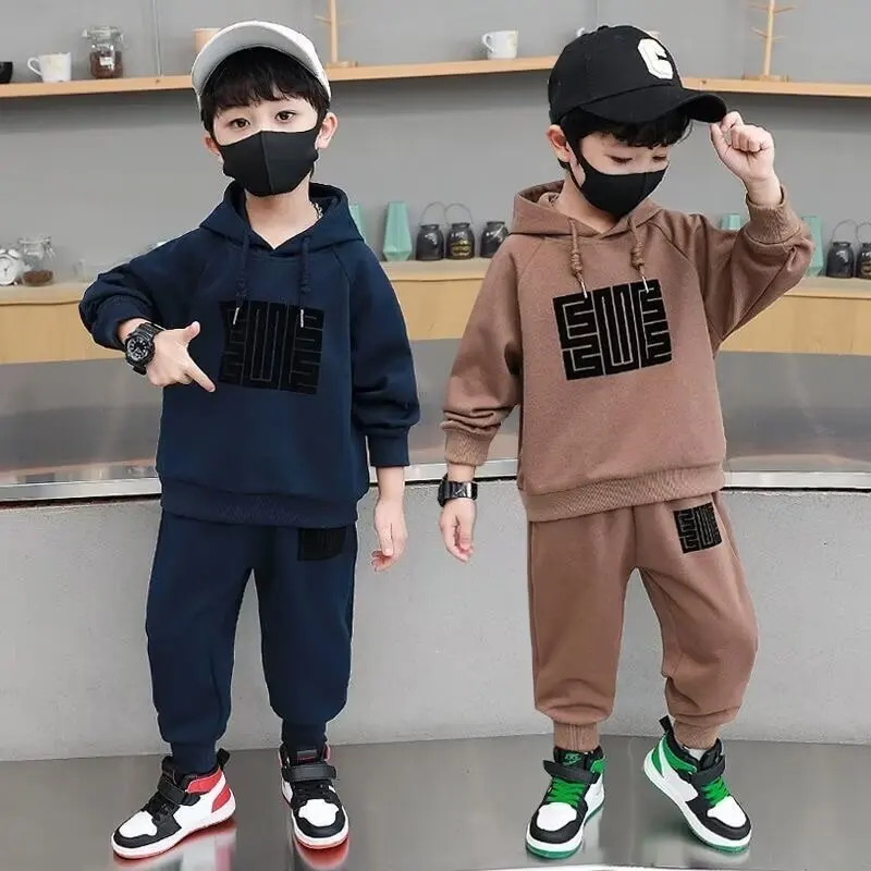 Children Fleece Sweater Sets Boys Hoodie+ Pants 2Pcs Winter Outfits Kids Tracksuit Autumn Winter OutwearClothing Sets for 2-10 Y