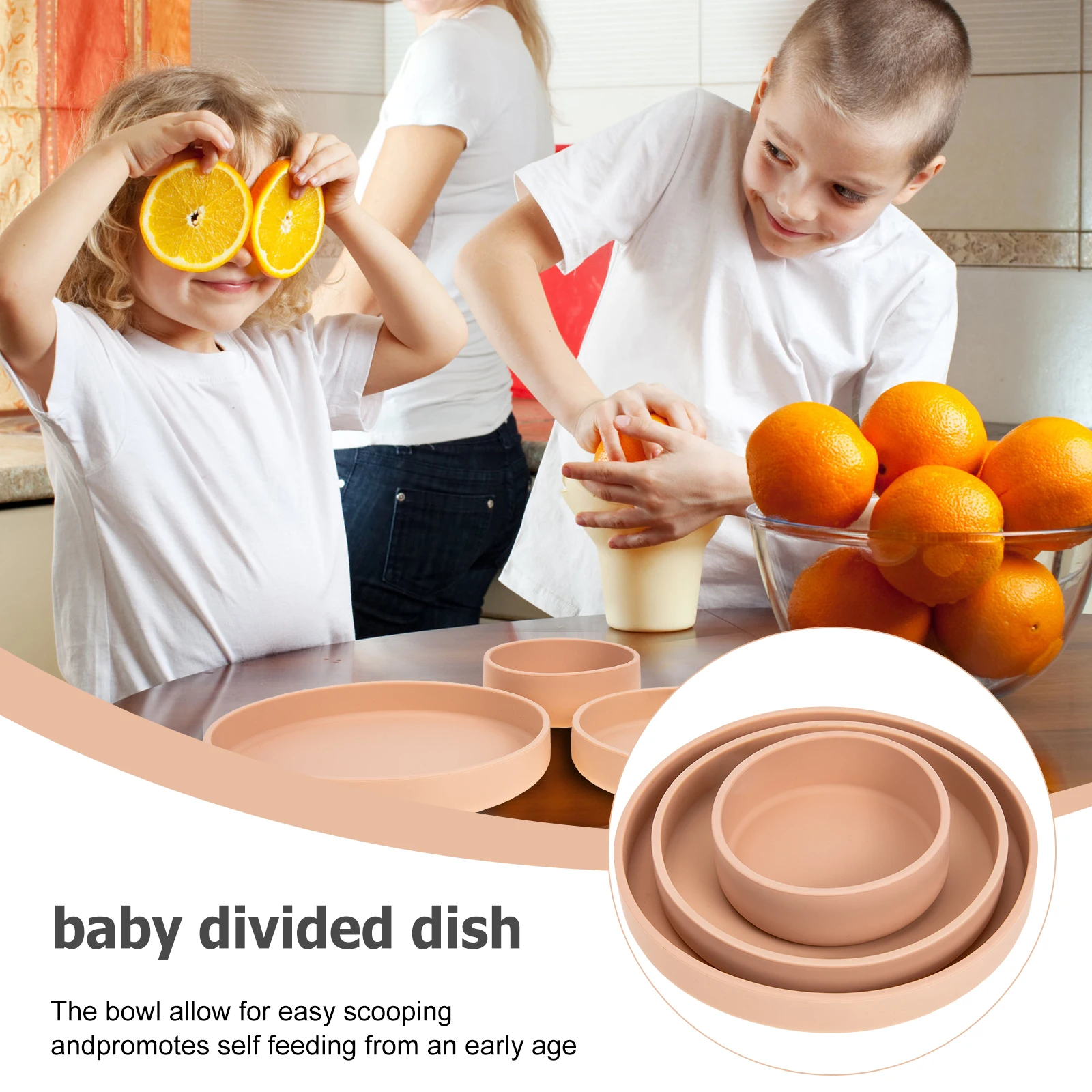 

3pcs Baby Silicone Plate Toddler Training Bowls Food Grade Safe Microwave Refrigerator Dinnerware Set Anti Skid Suction