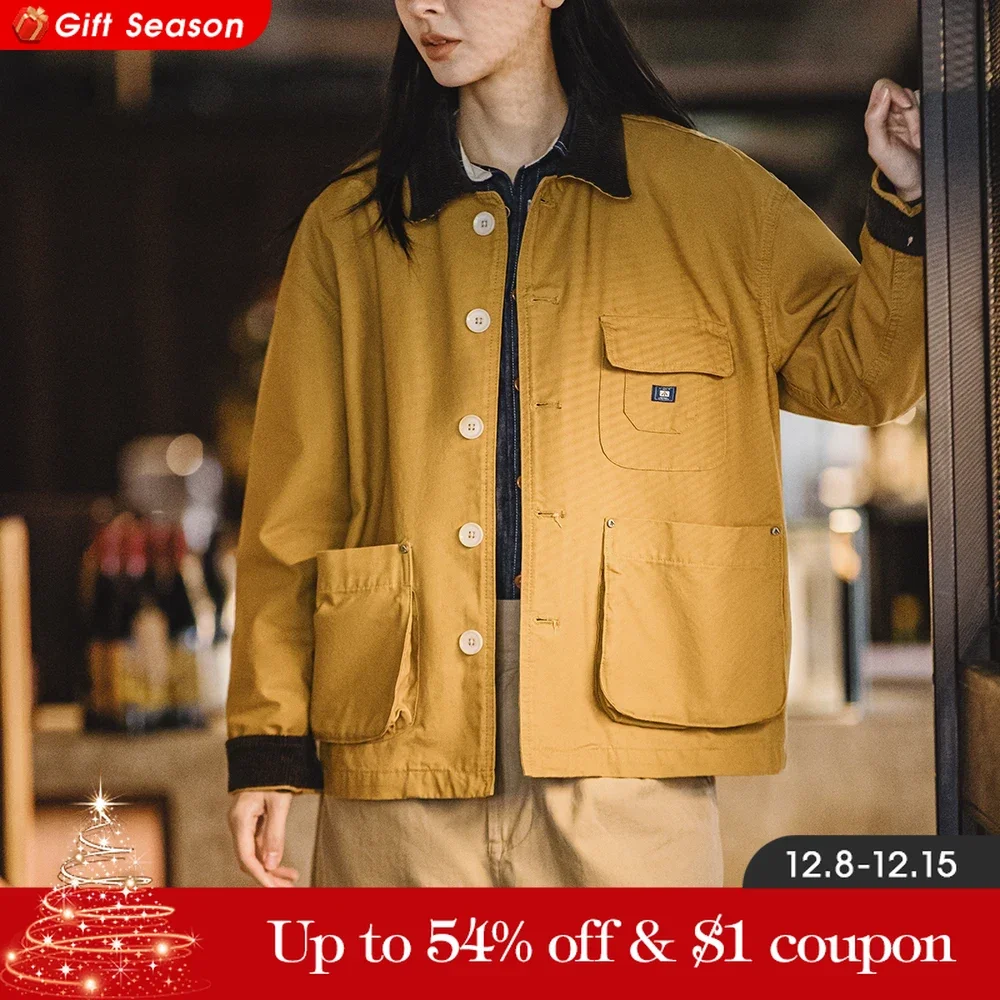 Maden Vintage Corduroy Patchwork Jacket for Women and Men Michigan Workwear Tops Hunting Jacket Unisex Stand Collar Tops