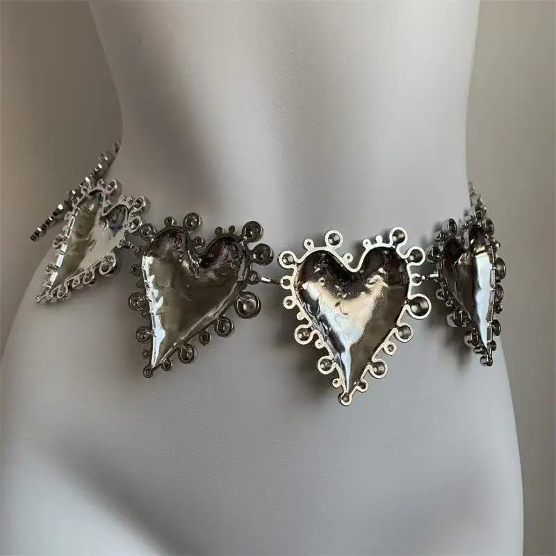 고품질 무거운 디자인 세련된 복고풍 금속 큰 심장 허리 체인 섹시한 바디 체인 향신료 드레스 정장 액세서리