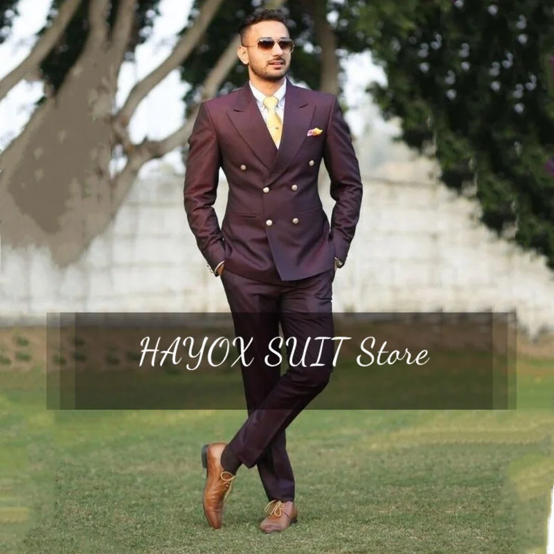 

Men's Suit Two-Piece Suit Solid Color Casual Double Breasted Handsome Spike Lapel Fashion Slim Fit Wedding Groom Dinner Suit