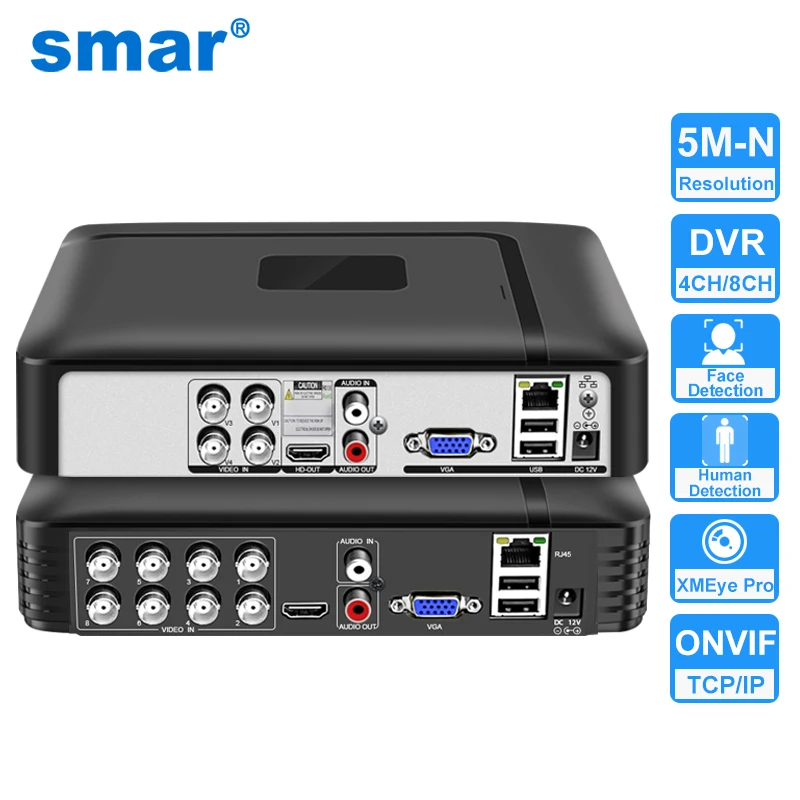 Smar 5 в 1 CCTV Mini DVR TVI CVI AHD CVBS IP-камера Цифровой видеорегистратор 4CH 8CH 5M-N AHD DVR 5MP NVR Система безопасности Onvif