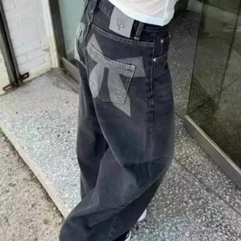 

Printed Loose Straight Pocket Bow Jeans Streetwear Women Cargo Pants Wide Leg Trousers Harajuku Pantalones Mujer Denim