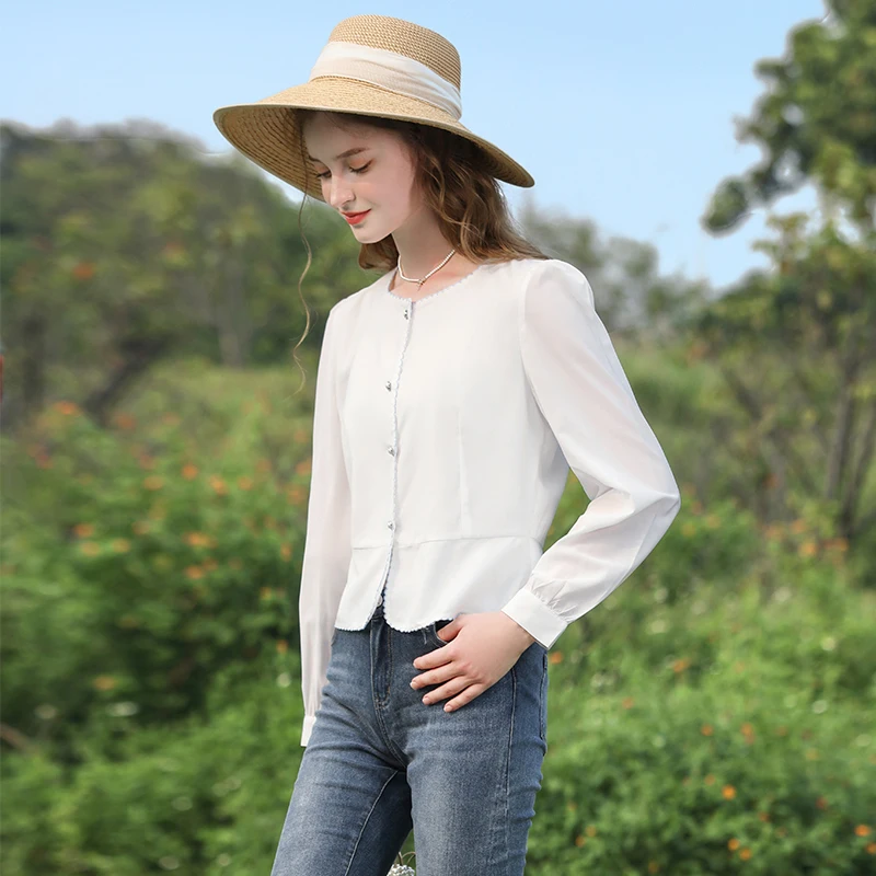 I BELIEVE YOU Shirts For Women 2024 Autumn New French Embroidery Long-sleeved Chic Pretty Slim Gentle Shirt & Blouse 2241055550