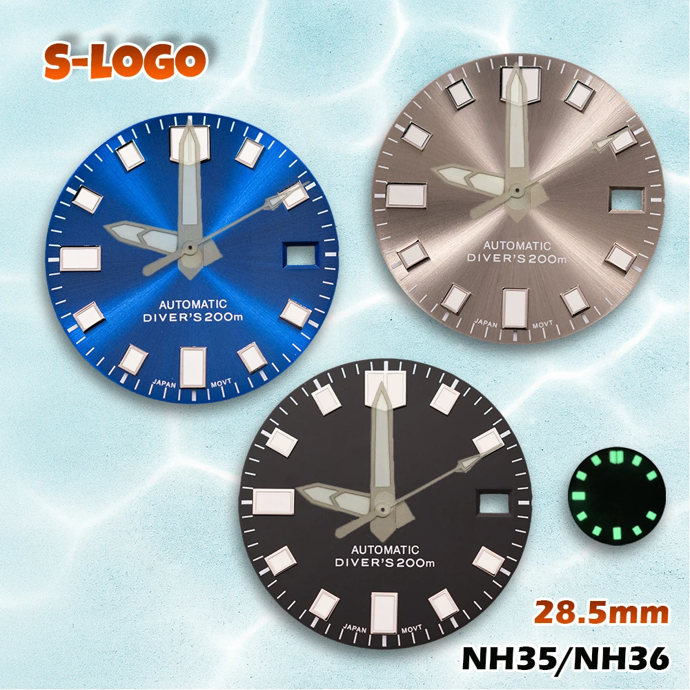 قرص Sunburst متعدد الاستخدامات للغواص 28.5 ملم لـ NH35/NH36 | 3C مضيئة، شعار S | إكسسوارات تعديل الساعات الرجالية #1