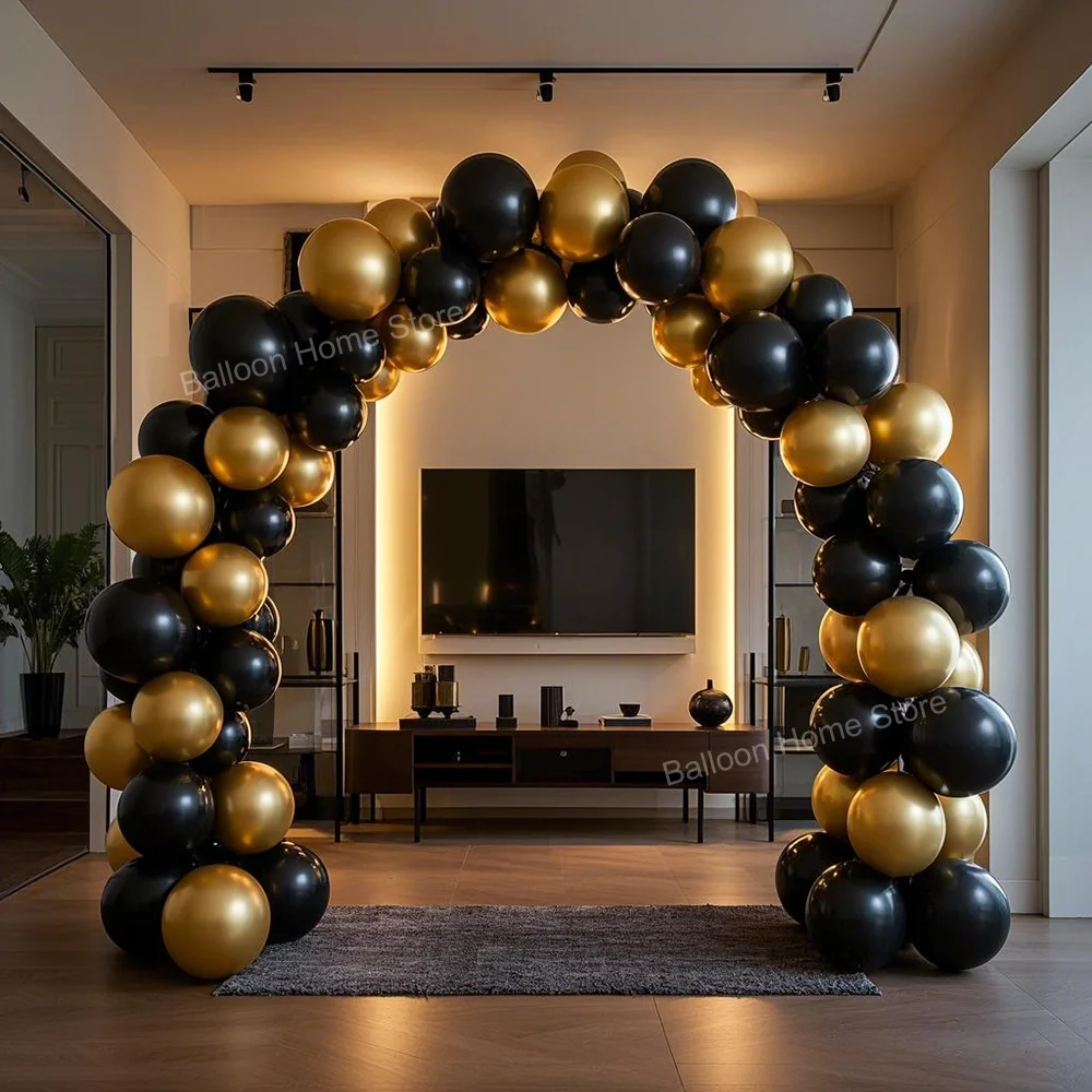 82pcs Black Gold Colors Latex Balloon Arch Set for Adult Birthday Wedding Gender Reveal Bachelorette Party Family Reunion Decor