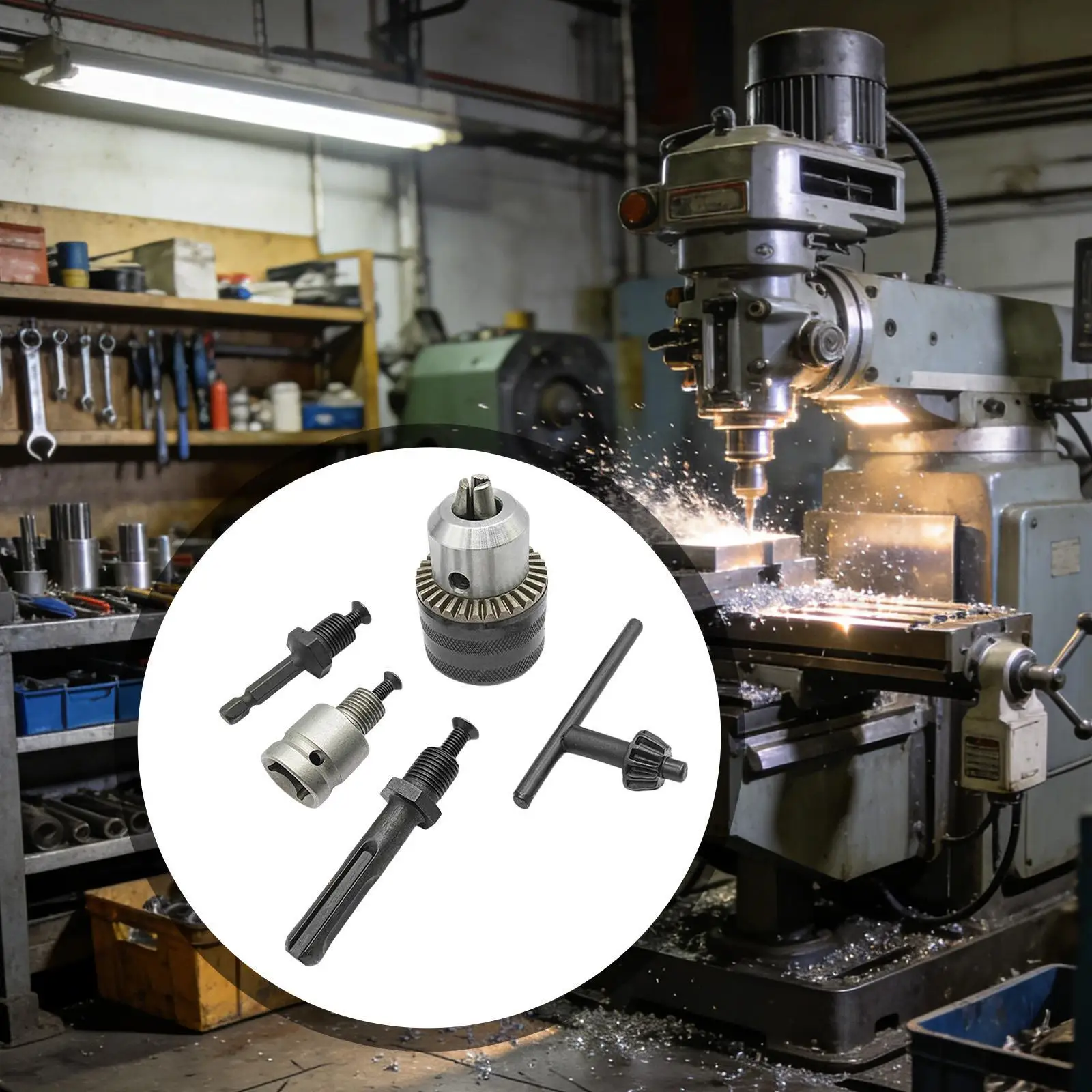 

Alloy Drill Chuck Conversion Kit with SDS Plus and Hex Shank Impact Wrench Adapter for Woodworking and Garage Power Tools