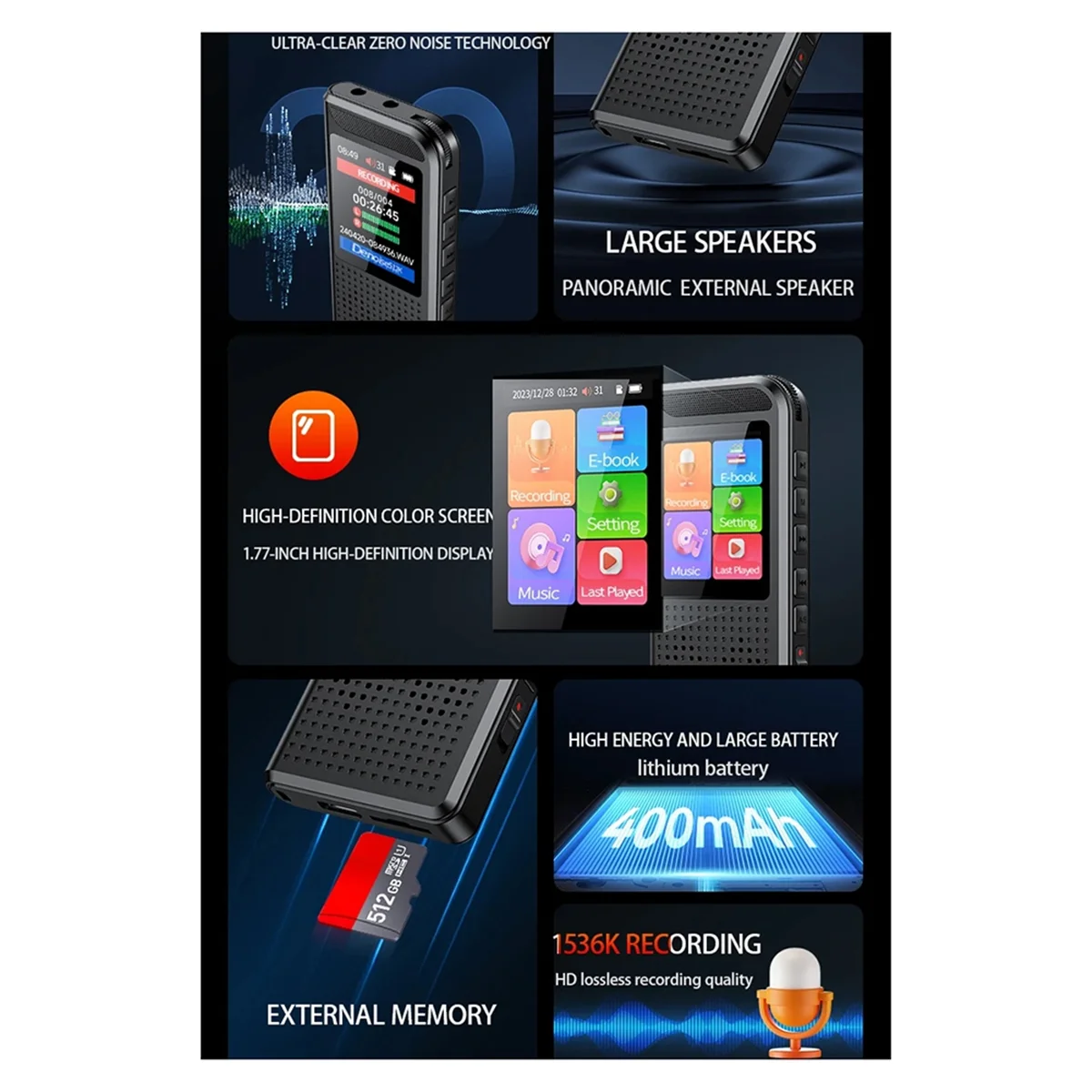 Denoise Mini Hoge Kwaliteit PCM Audio Dictafoon 1536Kbps Externe Microfoon Digitale Voice-Activatcd USB Recorder 64G