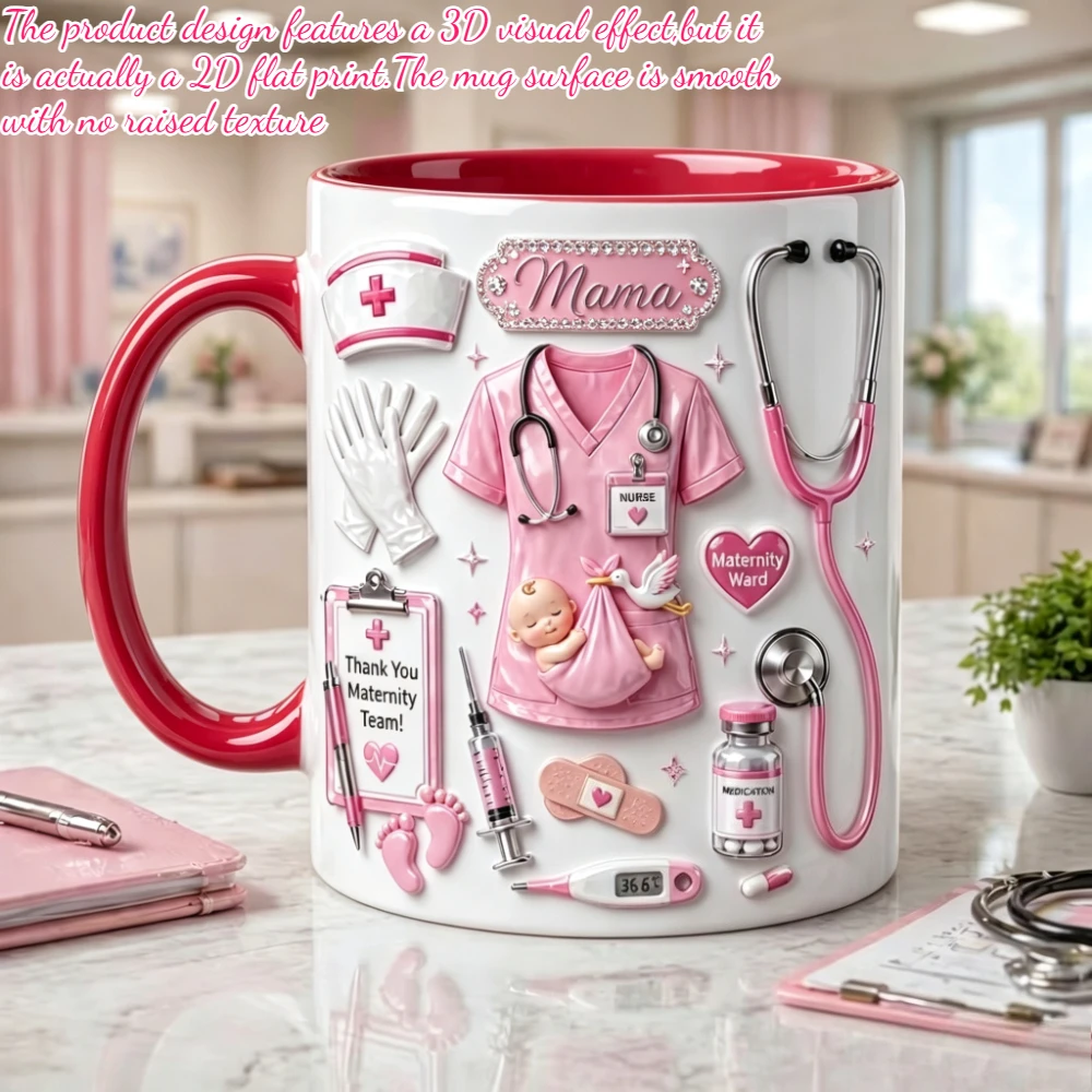 Custom Name Pregnant Nurse Ceramic Coffee Mug 11oz 2D Printed Hospital Staff Gift for Obstetric Nurse Midwife Birthday Nurse Wee