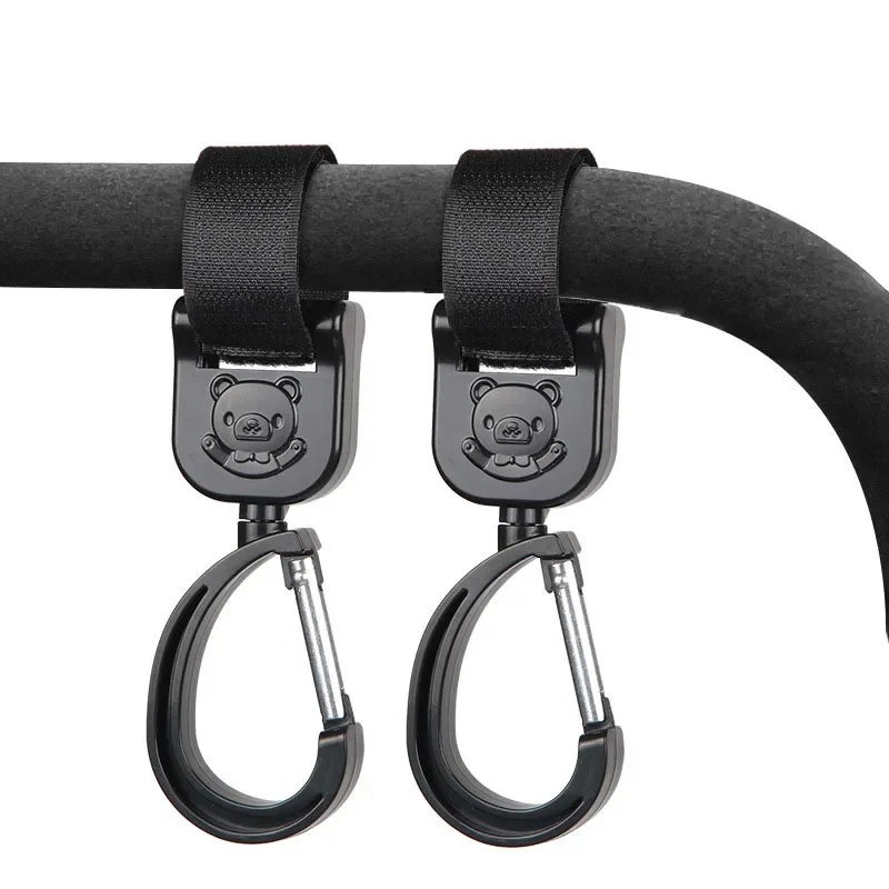 2PCS Universal Hanger Stroller Accessories Metal Bear Storage Bag Hooks Baby Pram Hooks Rotate 360 Degree Stroller Carriage