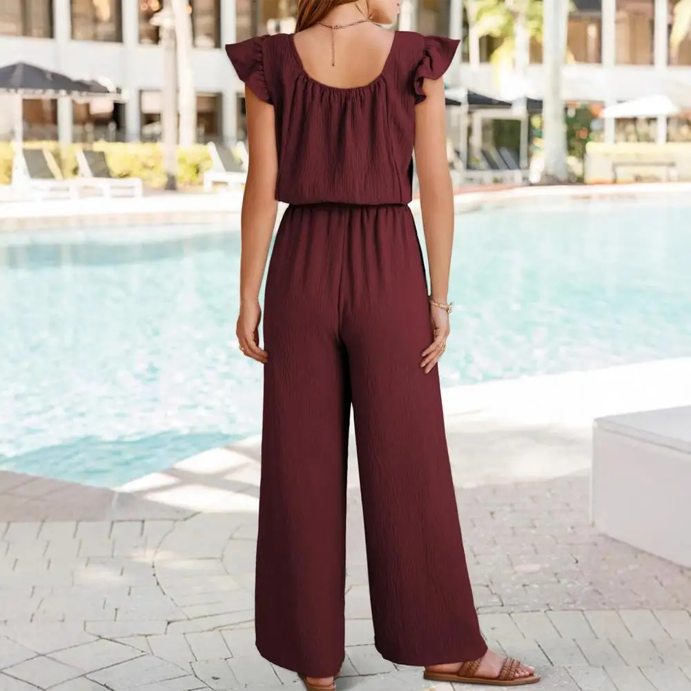 Повседневный комбинезон с широкими штанинами для женщин. Стильные женские летние комбинезоны. Комбинезоны с рюшами и короткими рукавами. Комбинезоны на шнурке для женщин.