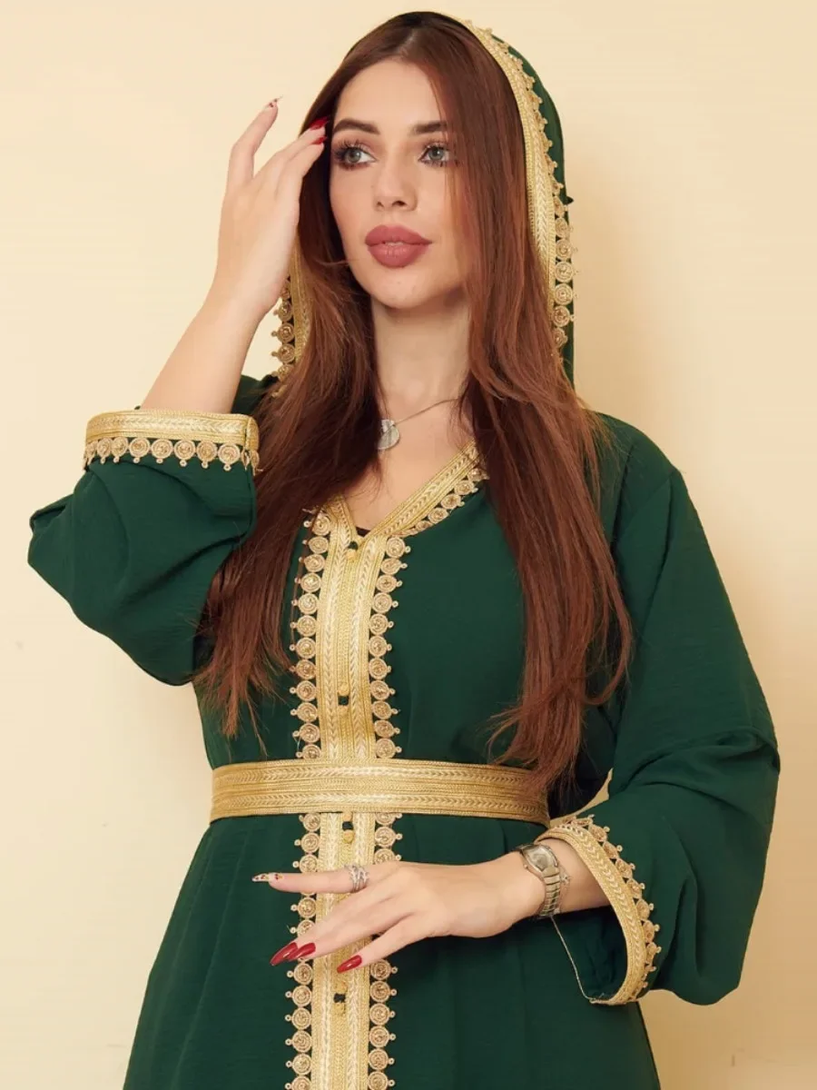 Eid Muslim Hooded Dress Women Muslim Abaya Dubai Green Plus Size Vestidos Maxi Turkey Prayer Islamic Clothing Lady Long Dresses