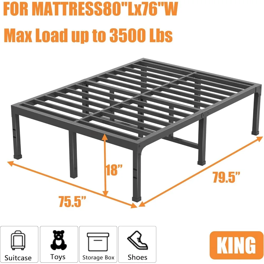 King Bed Frame 18 Inch Heavy Duty Metal Platform Bed Frame King Size Support Up To 3500 Lbs,No Box Spring Needed