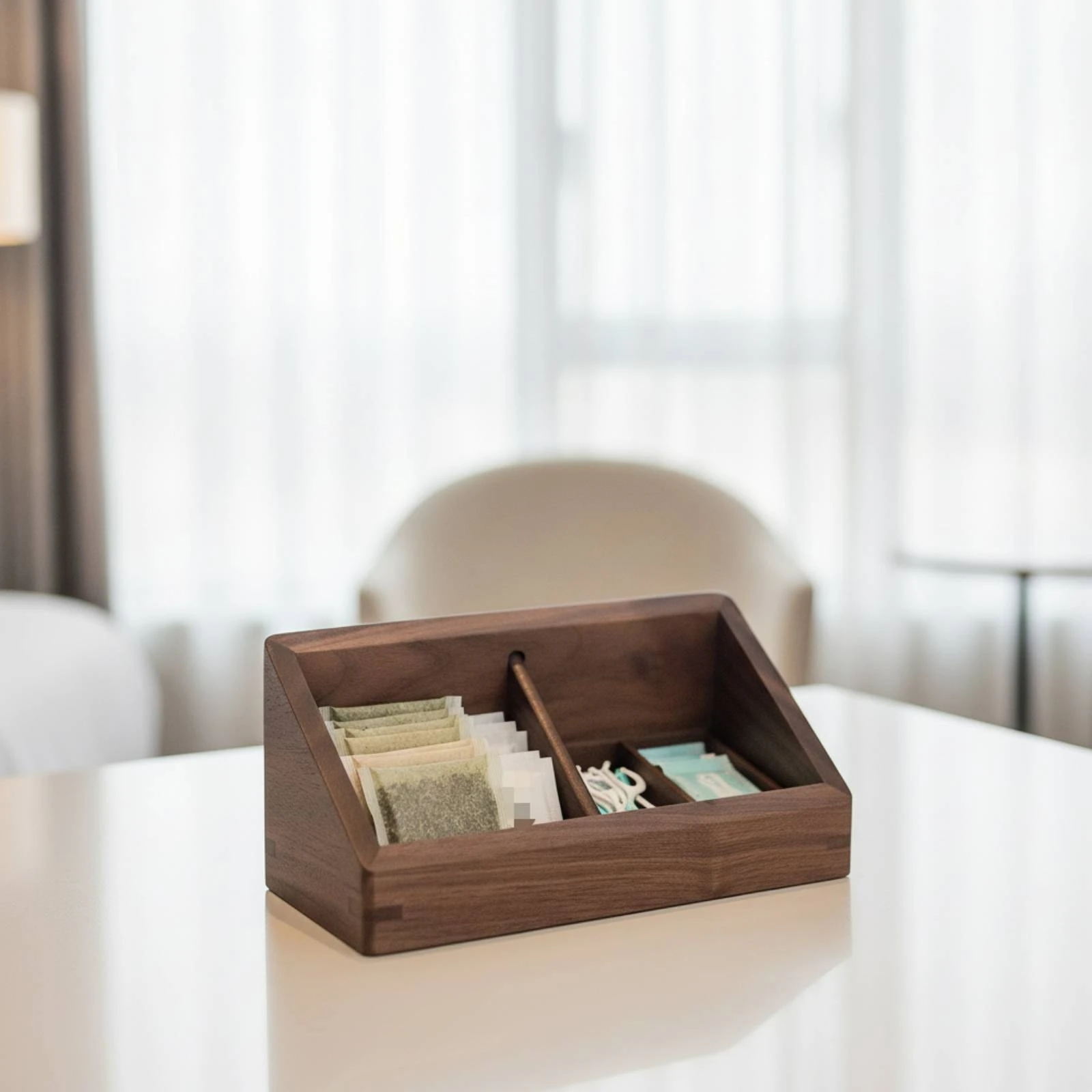 Desktop Organizer Solid Wood Wooden Storage Box Tabletop Box with Compartments Black Walnut Organizer with Divider for Desk