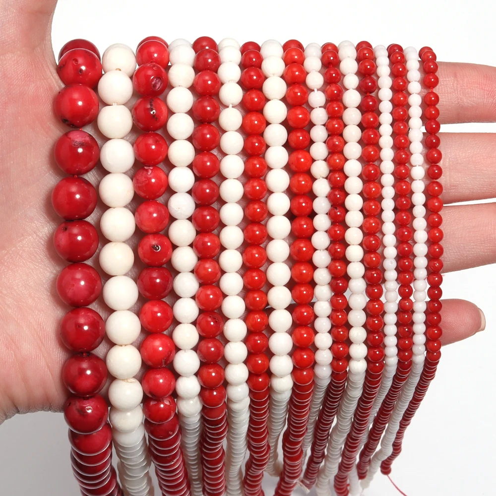 1 Strand Natural Coral Beads Red White Color Round Natural Stone Beads Loose Spacer Beads For Jewelry Making Bracelets Necklace