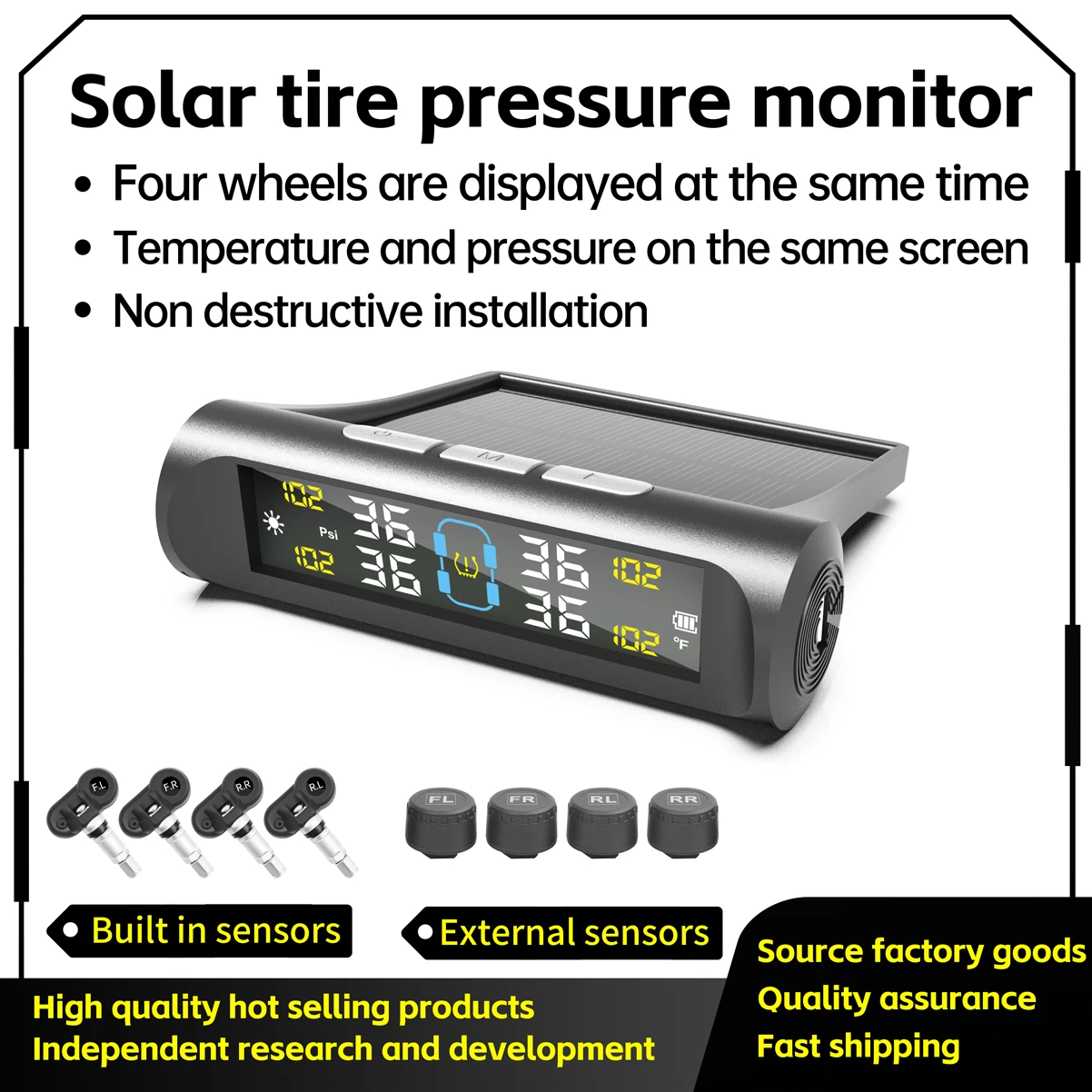 

TY01 External/Internal Car Tire Pressure Monitoring System TPMS Tire Air Pressure Gauge with 4 Sensors