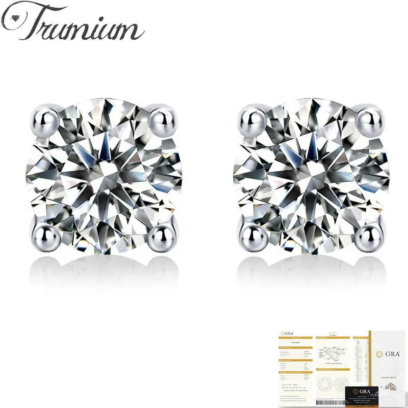 

Trumium Official 0.5 Carat D Color Moissanite Stud Earrings For Women 100% S925 Sterling Silver Shinning Wedding Fine Jewelry