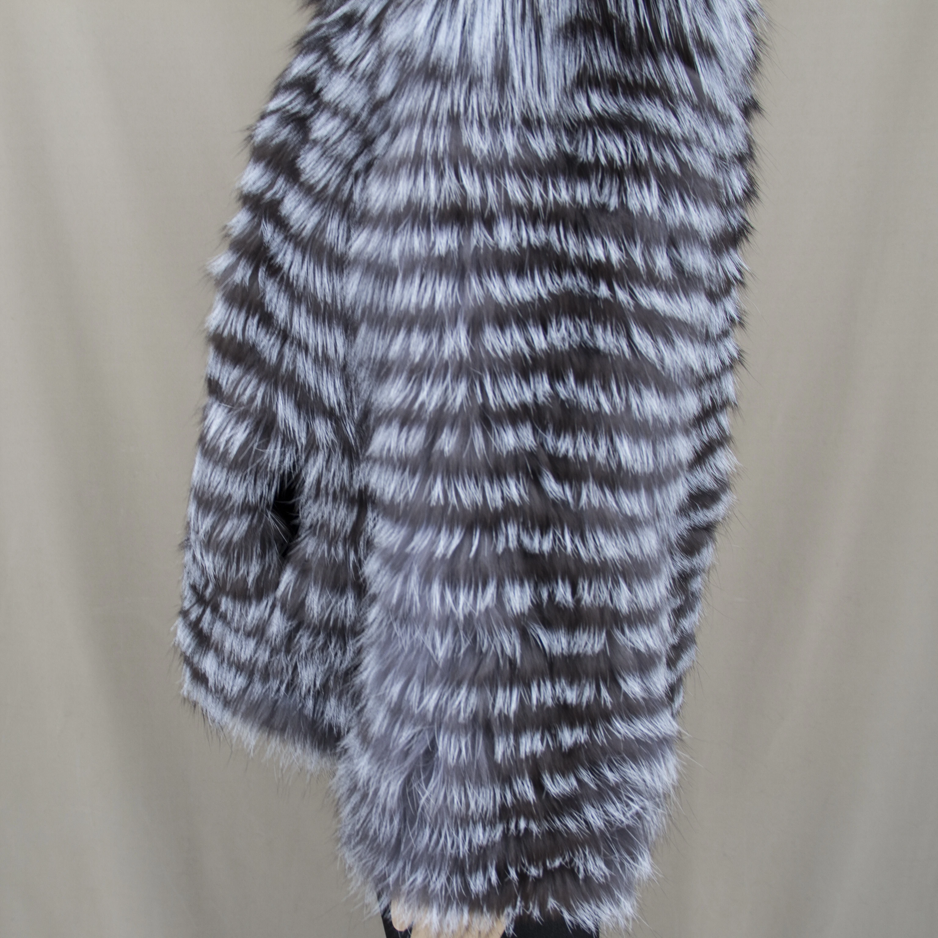 Lady Striped Real Silver Fox Fur Coat Short Jacket Spring Autumn Luxury Elegant Big Size Clothes Luxurious With Fur Collar 2107