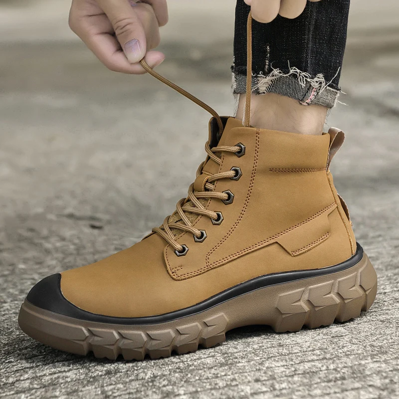 

Мужские ботинки из натуральной кожи. Высококачественная минималистичная и удобная стильная уличная осенне-зимняя обувь для отдыха на открытом воздухе.