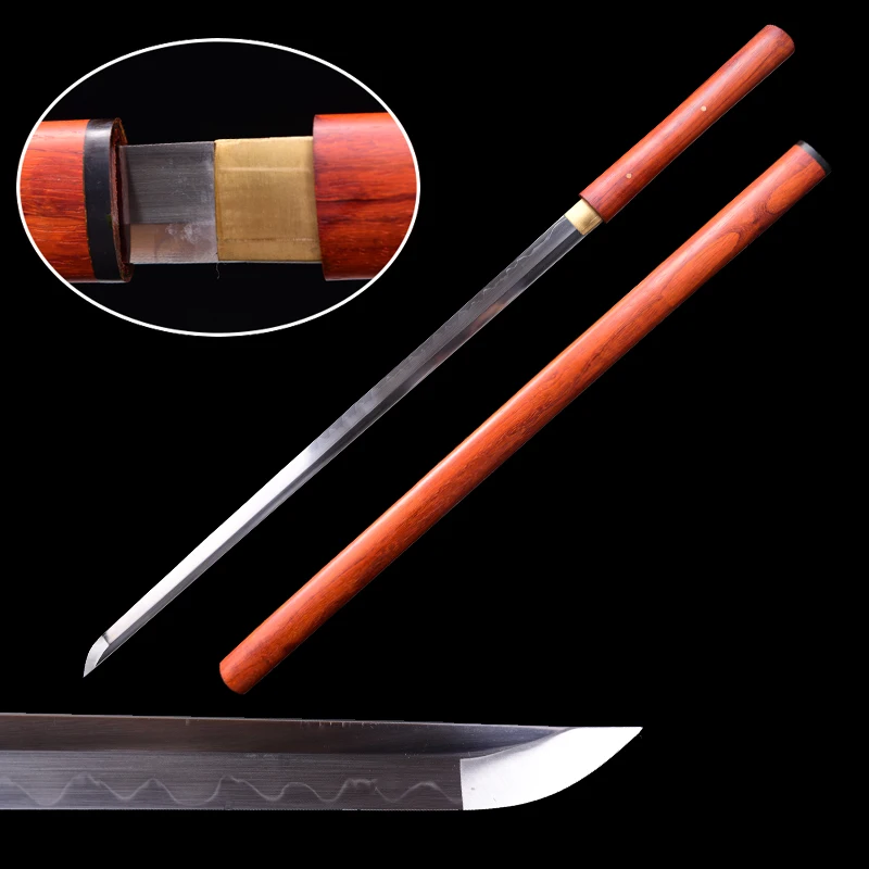 Redwood Shirasaya Chinese Traditional Sword T10 Steel Clay Tempered Hand Grinding Forged Redwood Ready For Training Collection