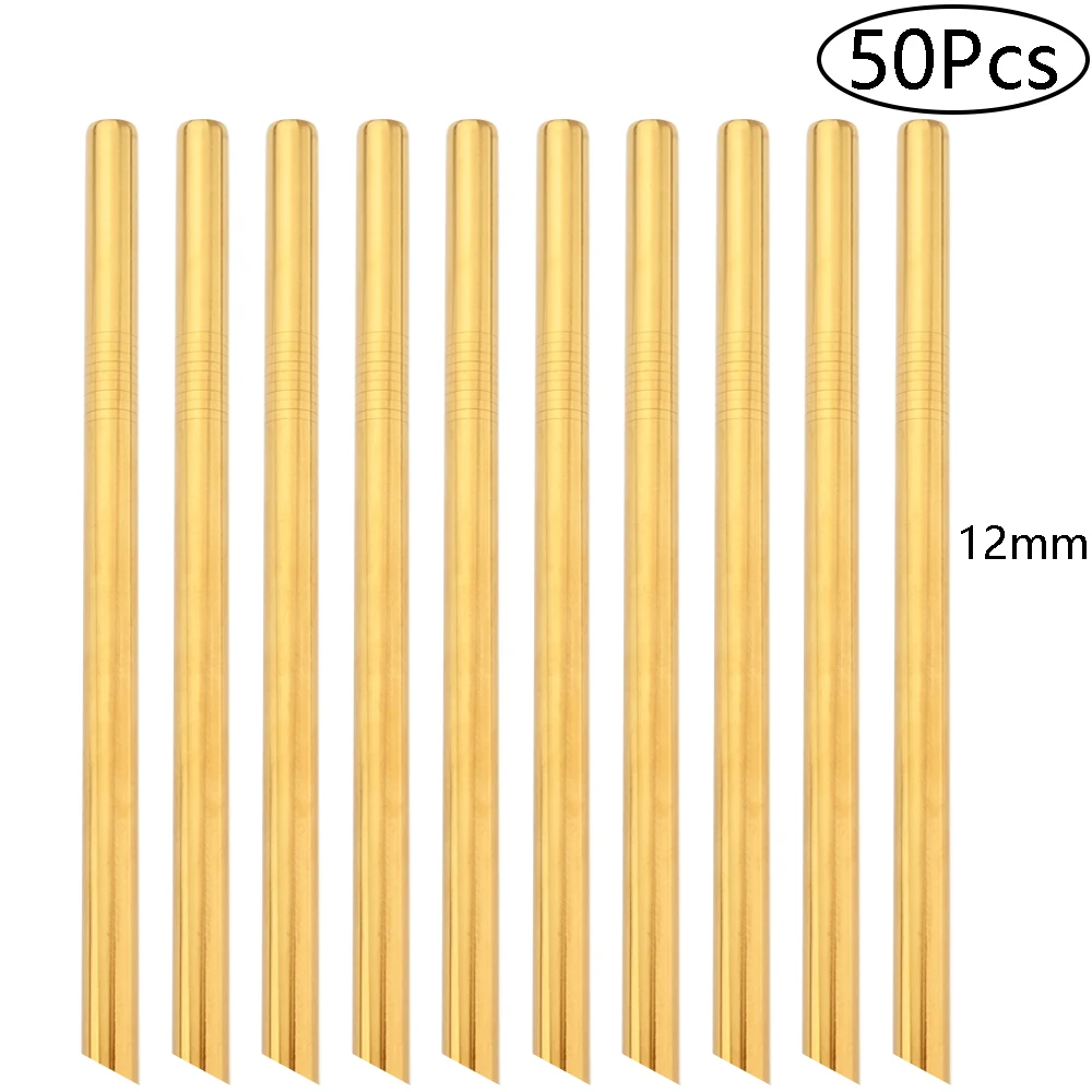 

50Pcs Gold 18/10 Stainless Steel Straw Reusable Eco Friendly Straw Sharp Drinking Straw for Bubble Tea Smoothie Juice Milkshakes