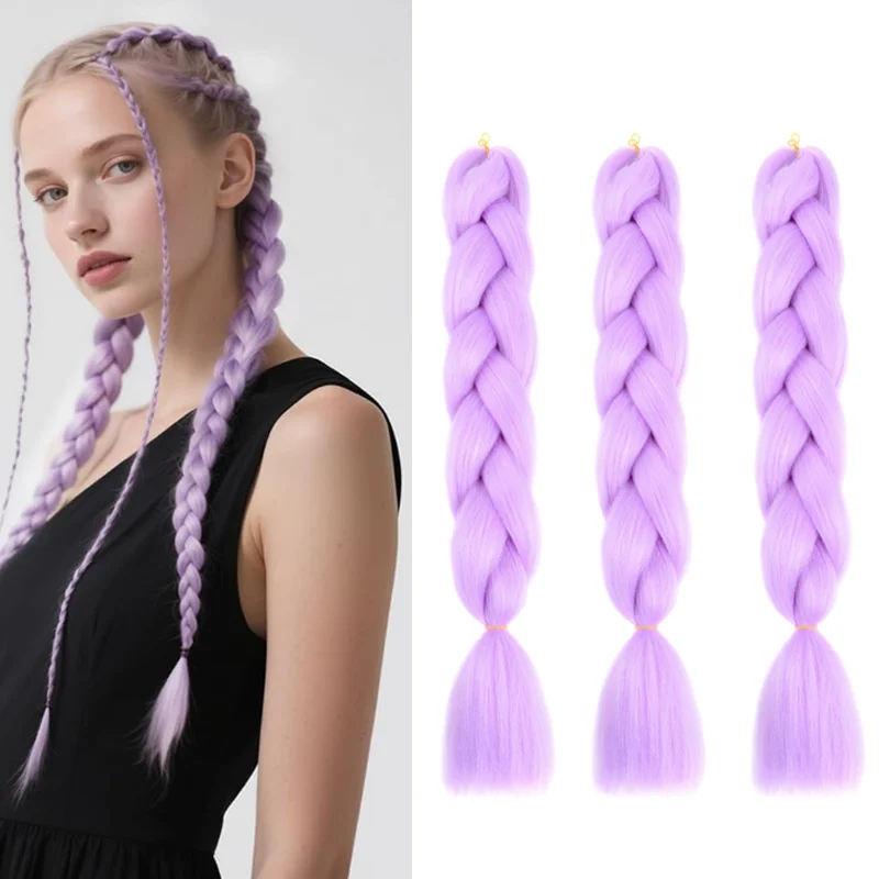 

3 Packs Synthetic Braid Hair Extensions Jumbo Ombre Braiding Hair 24 Inch (24inch 3Pack,Light Purple/Red)