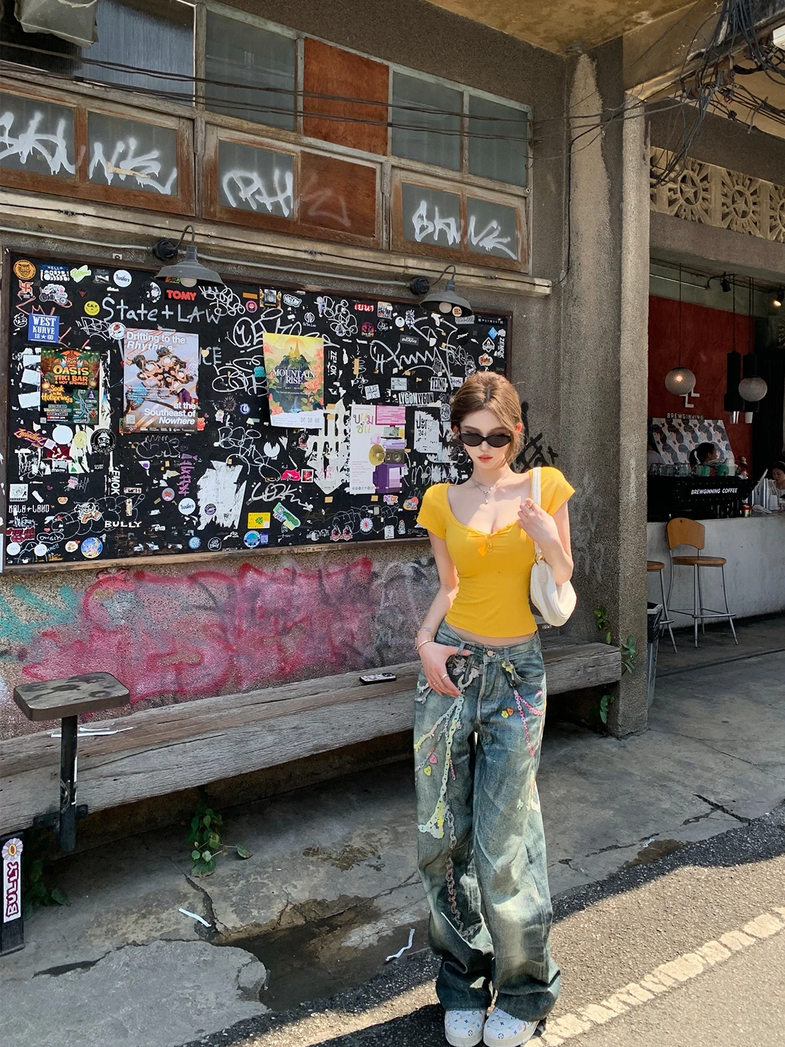 

Джинсы женские JMOP Street Sle Spicy Girl с 3D-принтом и цепочкой, прямые, весна-лето, с завышенной талией