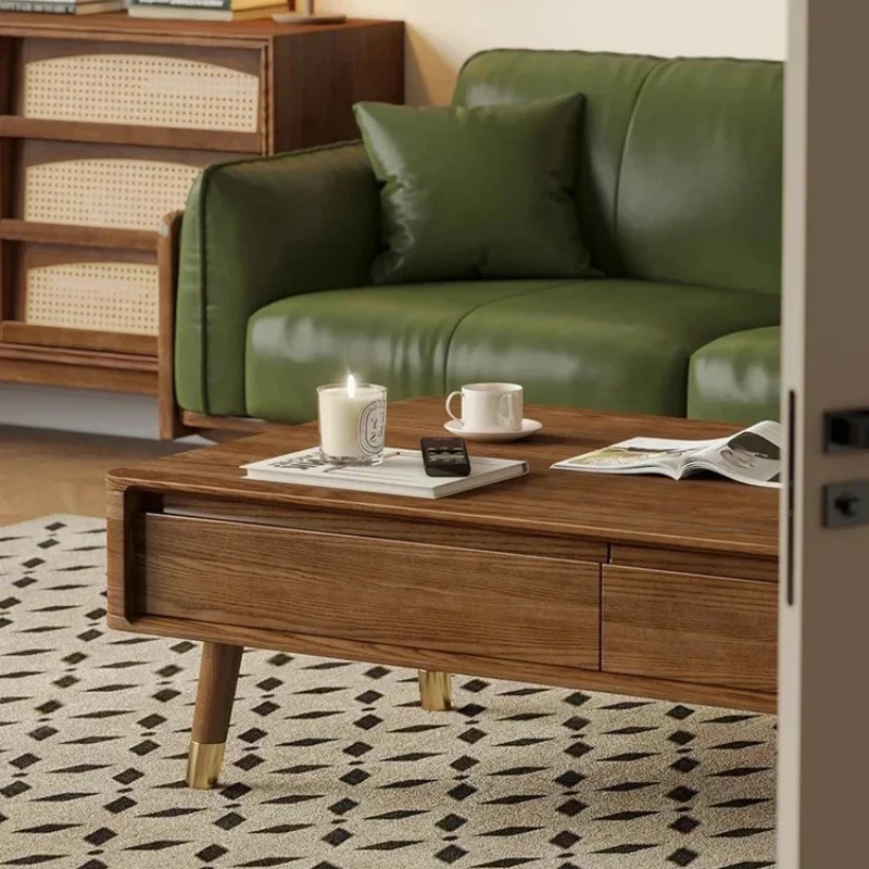 

Nordic all-solid wood lifting storage coffee table multifunctional folding dual-purpose luxury ash walnut color