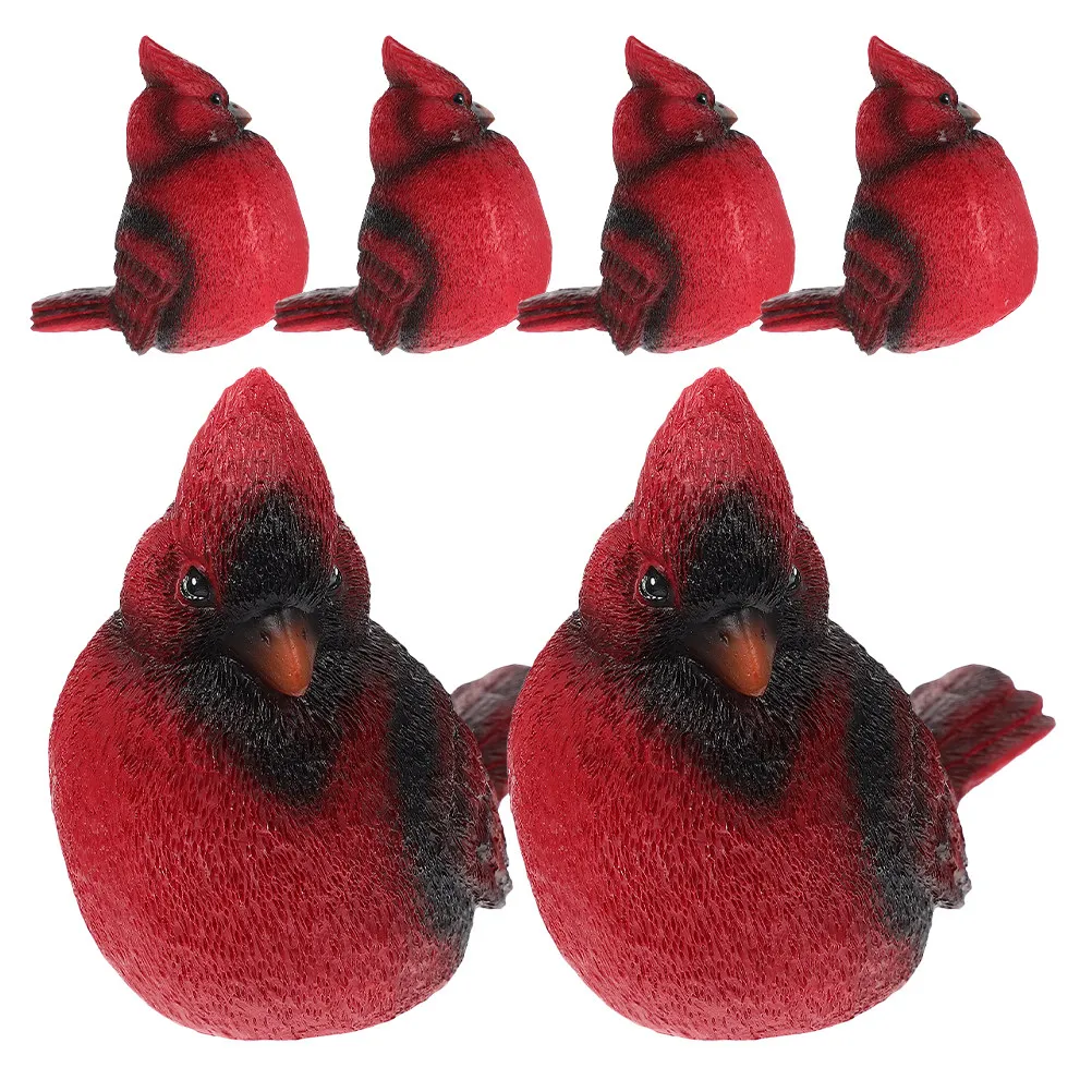 

6Pcs Christmas Red Bird Ornament Resin Miniature Decorative Birds for Garden Desktop Micro Landscaping Animal Figures