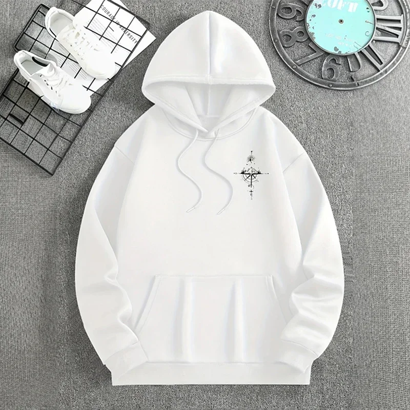 Vintage-Kompass-Print-Hoodies für Herren, hochwertige Kapuzenpullover mit langen Ärmeln, für alle Jahreszeiten, lässige Alltags- und Sportoberteile, Herrenbekleidung. – Detail 5