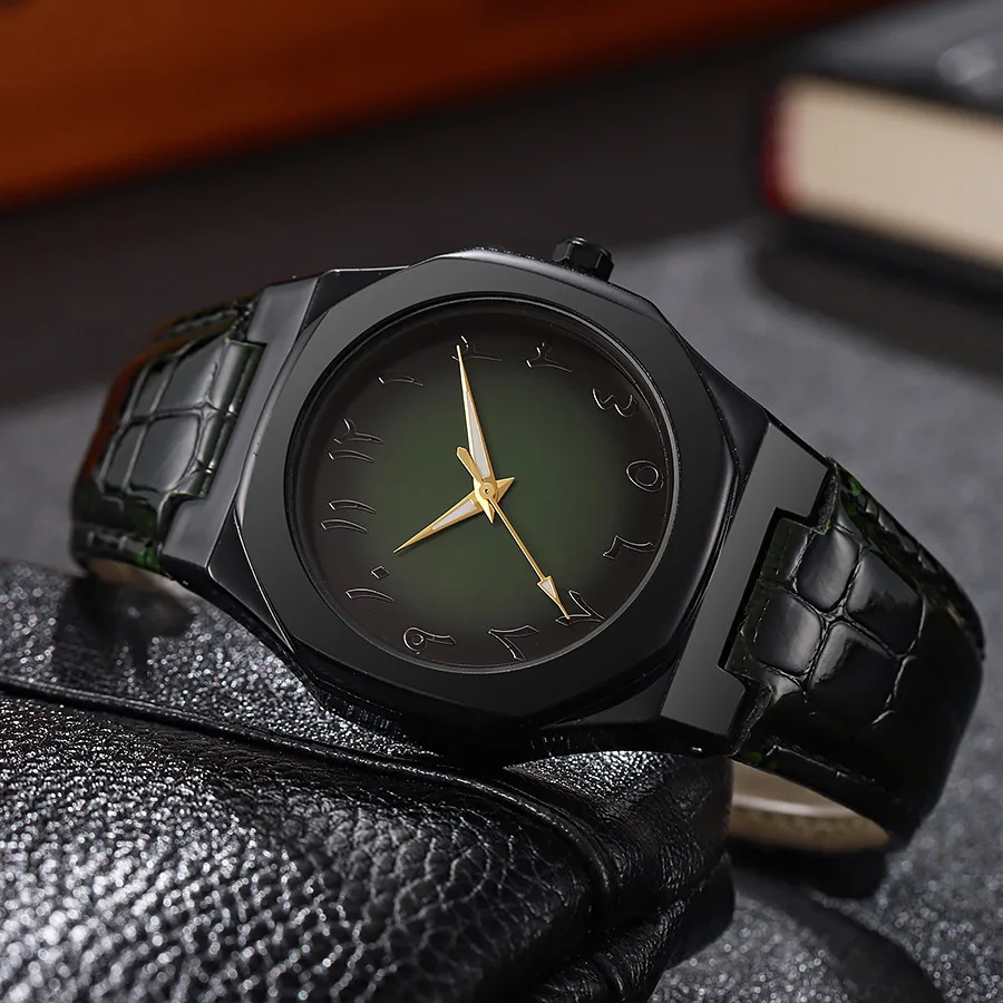 ساعات كوارتز كلاسيكية للرجال أرقام عربية الاتصال الهاتفي مقاوم للماء الأعمال عادية بولي Leather حزام من الجلد ساعة الذكور الهدايا دروبشيبينغ #2