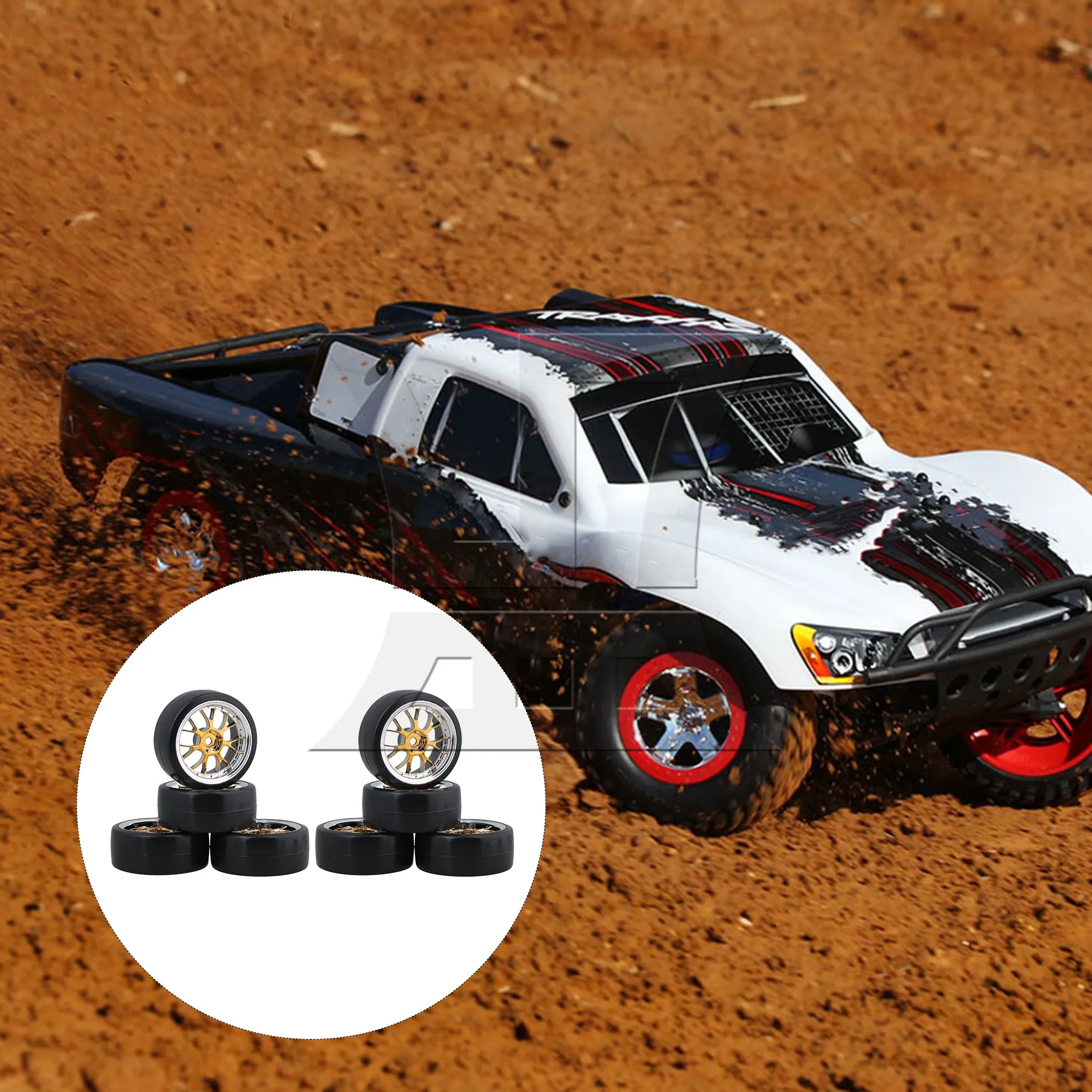 8 Pcs Plastic Wheel Rims 0.47inch w/ Tire for RC1:10 Model On Road Car