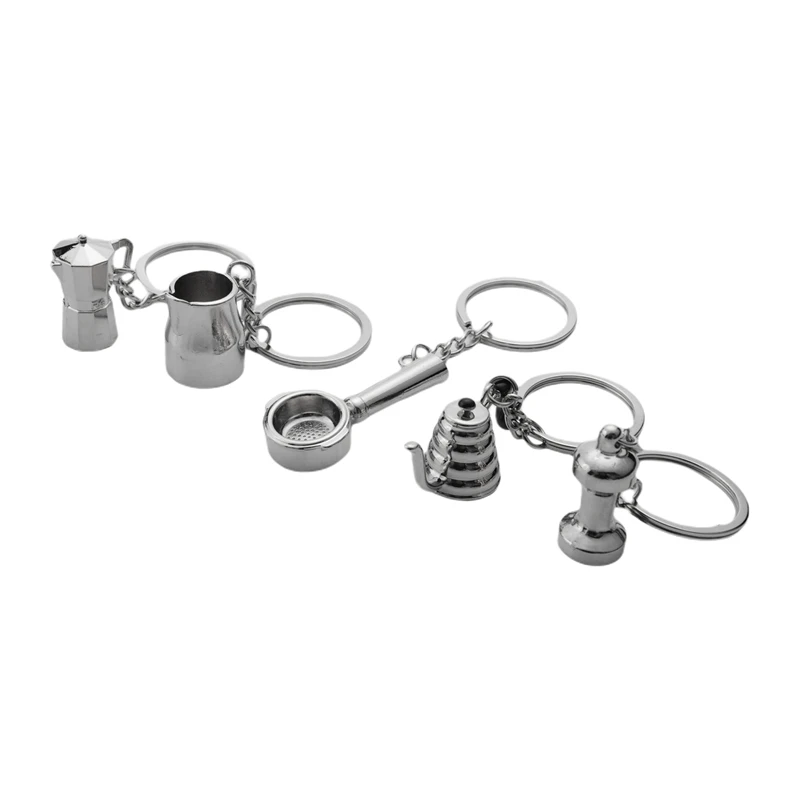 5PCS Coffee Tamper Keychain Espresso Portafilter Moka Pitcher Keyring Portable Coffee Accessories Gift