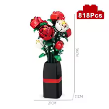 Vase de roses rouges créatif, blocs de construction, modèle Moc, Bouquet de fleurs classiques romantiques, briques en pot, jouets, cadeau de saint valentin - AliExpress 